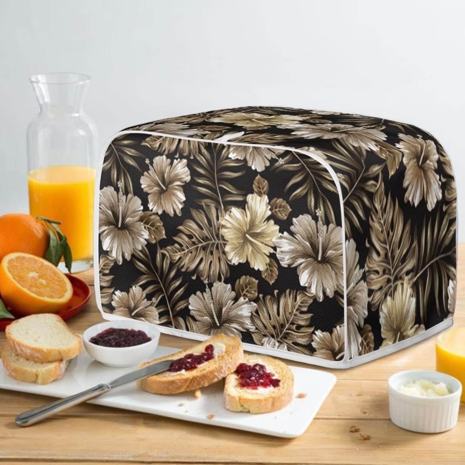 FKELYI 4-Slice Wide Slot Toaster Cover - Green Daisy Floral Print, Fingerprint Resistant Kitchen Appliance Protector for Toaster Ovens & Bread Makers | Perfect for Country Style Kitchens & Breakfast Stations