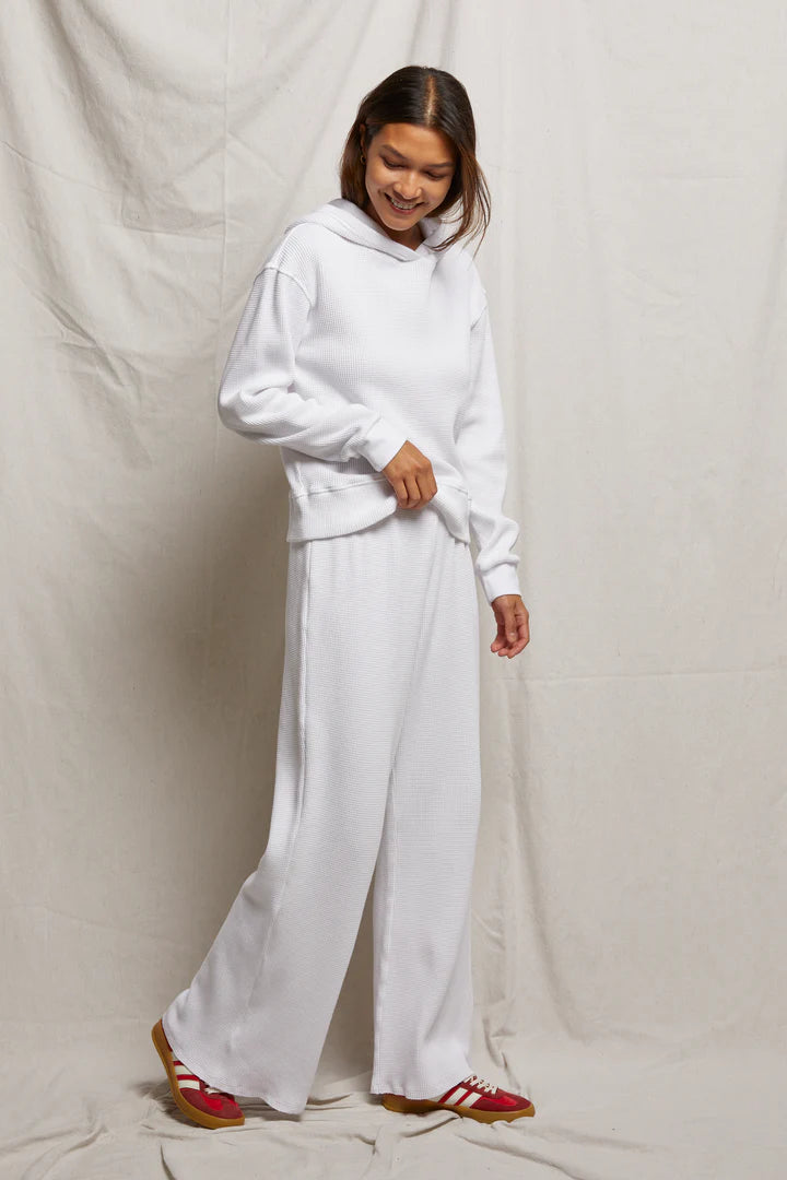 Premium White T-Shirt for Men & Women | Soft Cotton Crewneck Tee | Shane Waffle Lounge Pants | Cozy Loungewear Set for Home, Yoga & Casual Outings