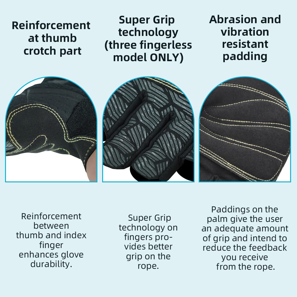Seibertron Unisex Half-Finger Climbing Gloves - Padded, Lightweight & Breathable for Rock Climbing, Rescue, Adventure, Sailing, Kayaking & Outdoor Sports Training - Perfect for Gym, Hiking & Camping