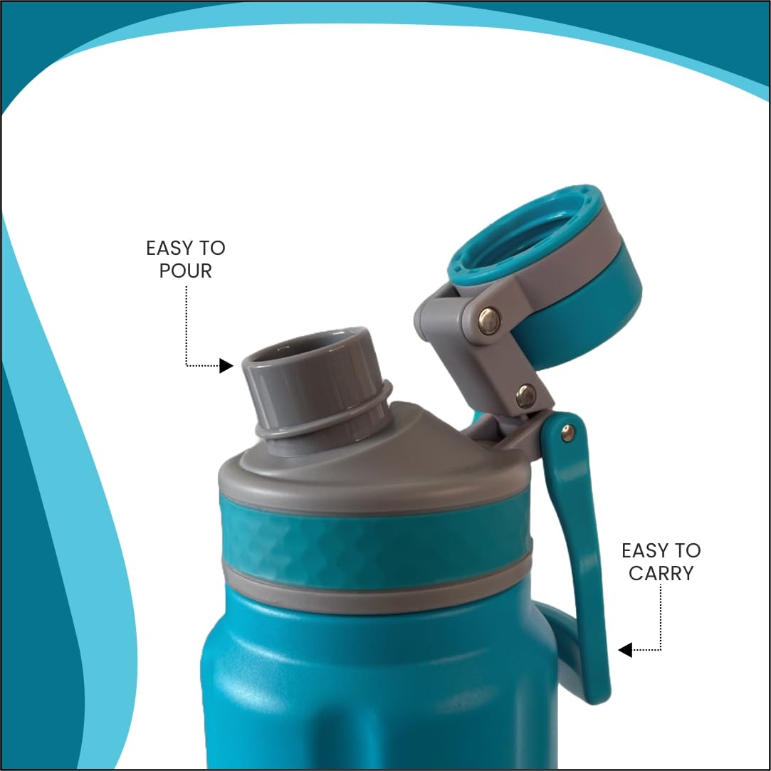 Kart Insulated Stainless Steel Water Bottle 800ml - 24 Hour Hot & Cold Retention - ISI Certified - Leakproof & Rustproof - Perfect for Office, Gym, Hiking, Travel & Outdoor Activities (Blue)