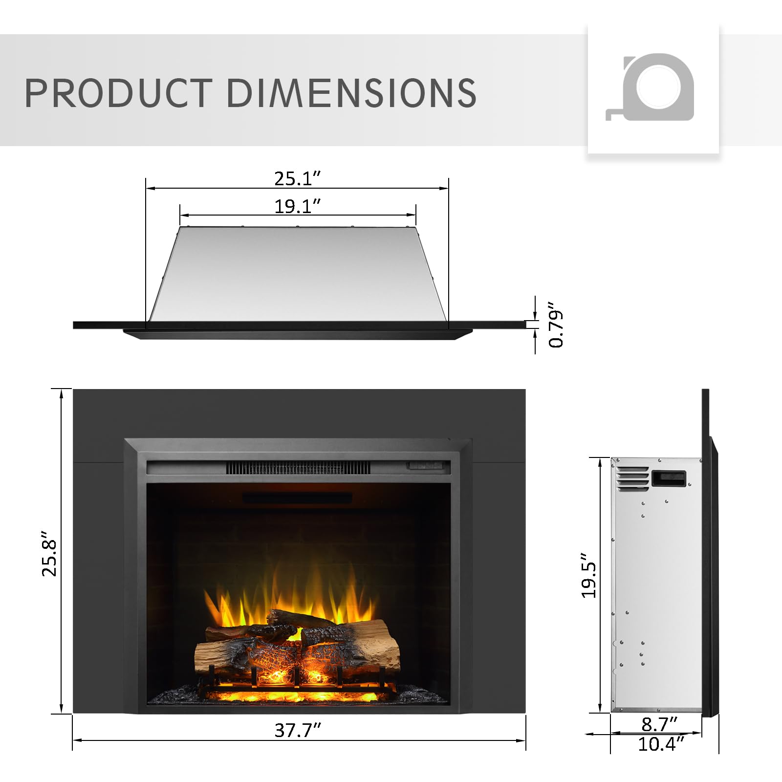 LegendFlame Carl 28-Inch Electric Fireplace Insert with Trim Kit - 750W/1500W Fireplace Heater with Realistic Crackling Sound, Adjustable Flame Speed & Remote Control - Black Wall Mounted Fireplace for Living Room, Bedroom & Office