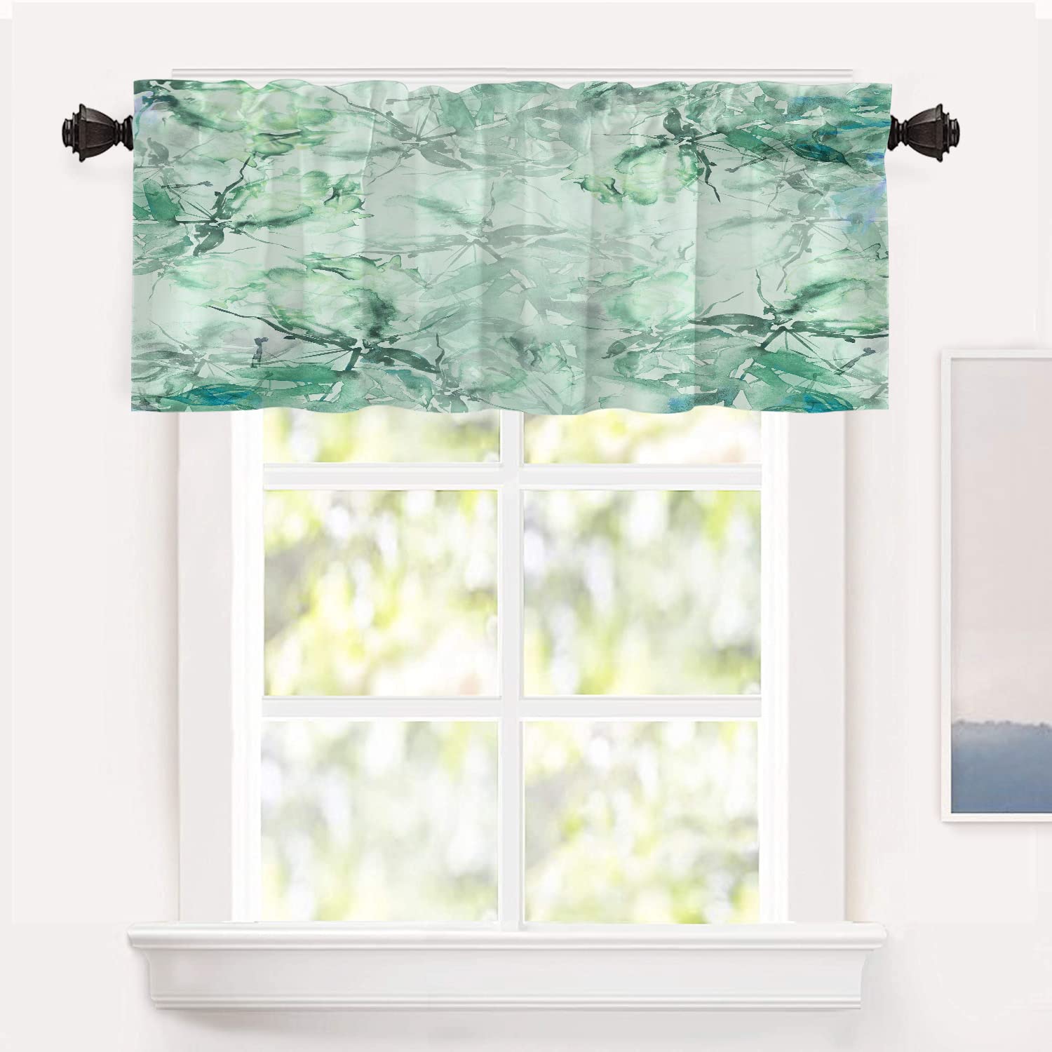 Shrahala Vintage Blue Floral Watercolor Kitchen Valances - 52x18 Inch Half Window Curtain with Retro Abstract Design | Perfect for Spring Decor, Farmhouse Windows, and Cozy Cafe Style