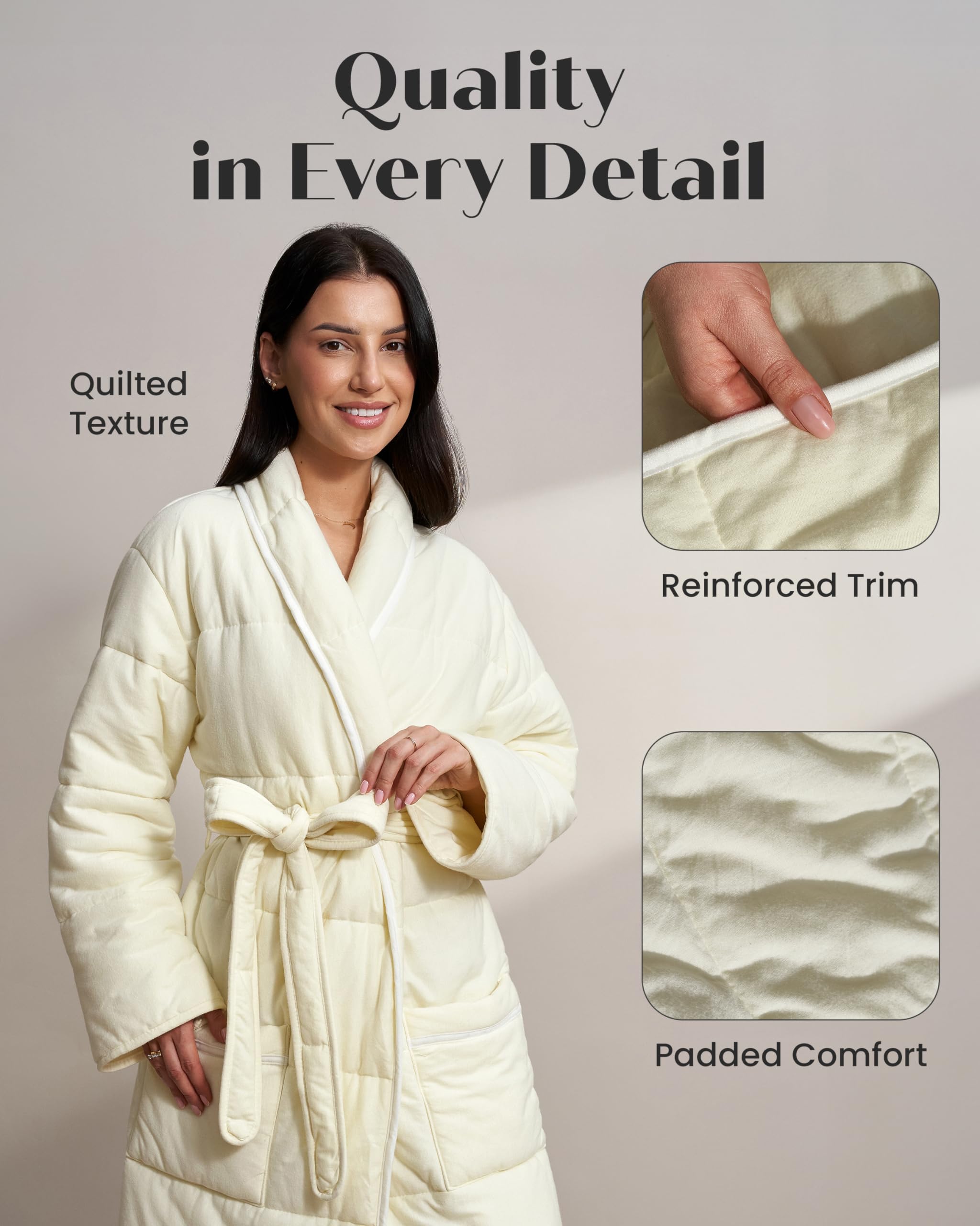 Luxury Quilted Spa Bathrobe for Women - Soft Jersey Cotton Weighted Hotel Robe - Long Padded Duvet Bathrobe for Relaxation, Lounging & Spa Days