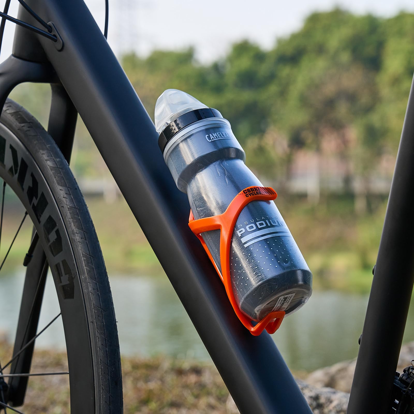 Corki Bike Water Bottle Cage - 2 Pack, Right Side Load for Road & MTB - Vibrant Orange | Cycling & Outdoor Sports