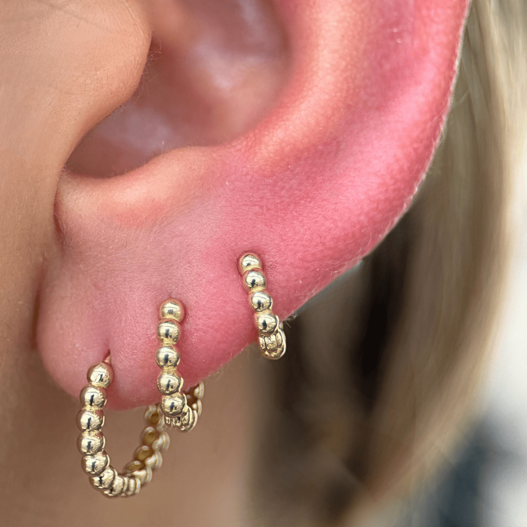 14K Solid Yellow Gold Bubble Beaded Hoop Earrings for Women - Elegant Dainty Everyday Jewelry for Gifts, Parties & Special Occasions