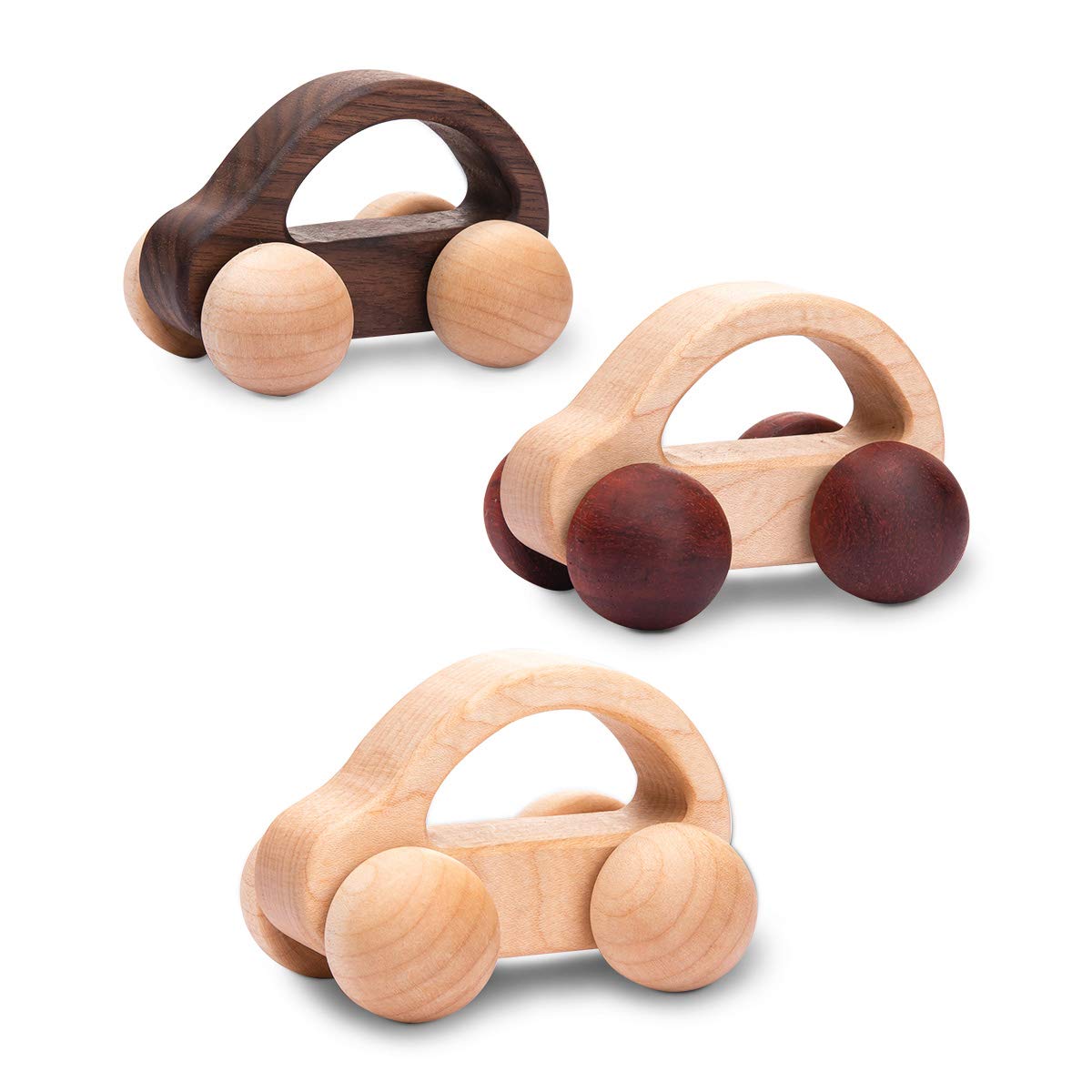 3pc Handcrafted Wooden Car Toy Set - Montessori Baby Rattle Toy, Eco-Friendly Wooden Toy Cars for Toddlers - Perfect for Early Learning, Sensory Play & Nursery Decor