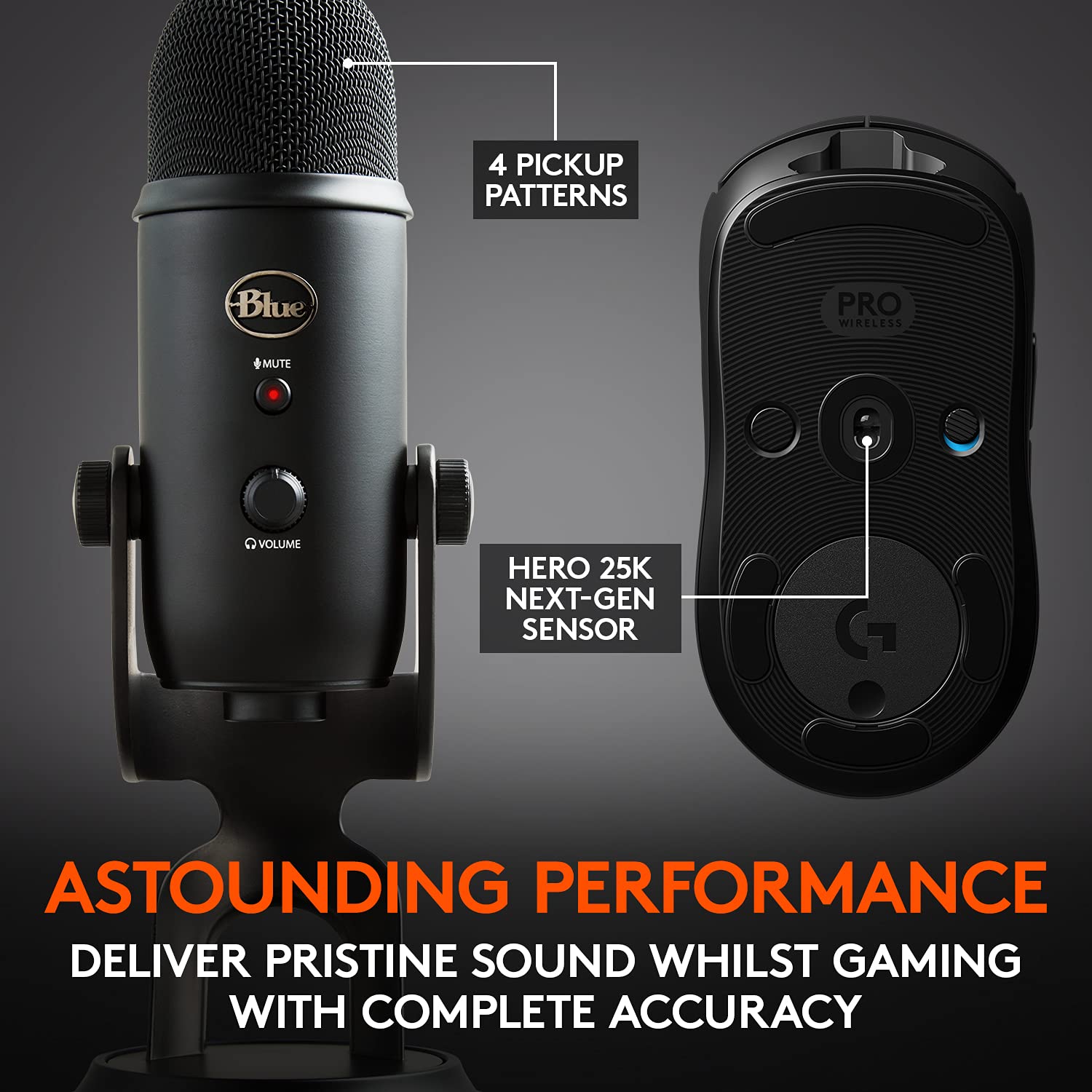 Logitech G Pro Wireless Gaming Mouse - Esports Performance, Blue Yeti USB Microphone with Blue VO!CE Effects (Blackout) - Perfect for Competitive Gaming, Streaming & Professional Esports