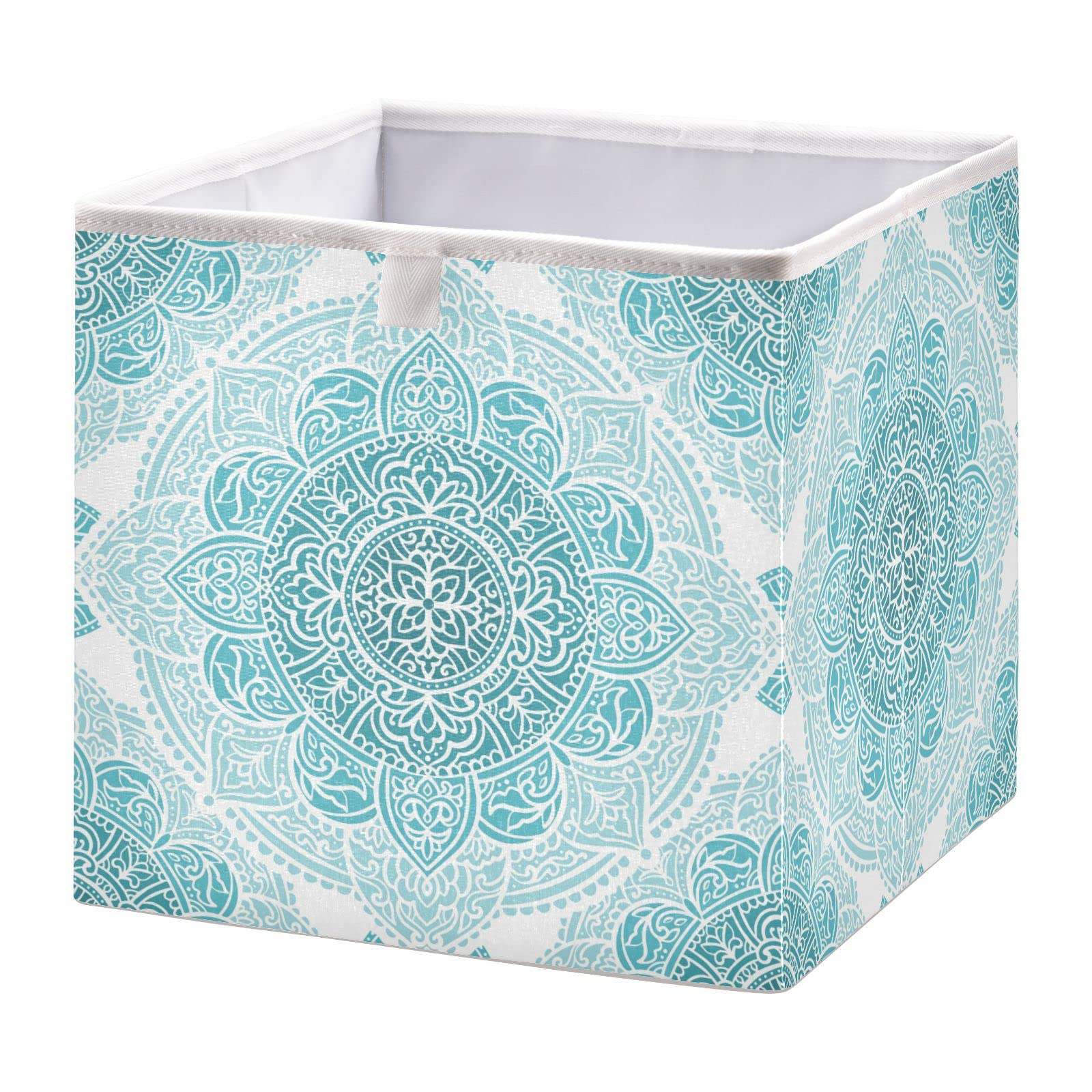 Kigai Aqua Turquoise Mandala Rectangular Storage Bins - 16x11x7 Inch Large Foldable Fabric Baskets for Organizing Toys, Books, Shelves & Closet | Home Decor Storage Solution for Bedroom, Nursery & Living Room