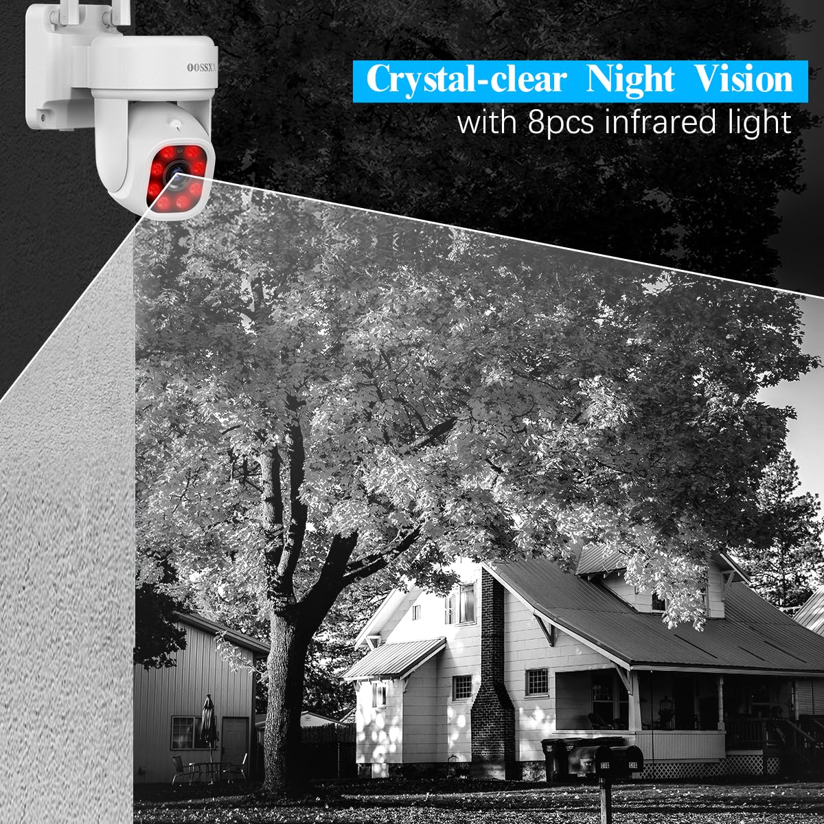 OOSSXX 5MP WiFi PTZ Outdoor Security Camera System with Auto-Tracking & 2-Way Audio, 10 Channel NVR Surveillance DVR Set - Wireless Pan-Tilt-Zoom Cameras for Home & Business Security Monitoring