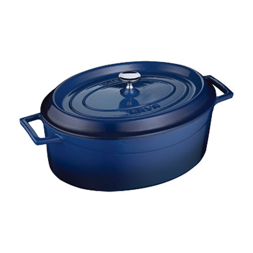 Arcata 5 Quart Blue Cast Iron Oval Casserole Dish with Lid - Oven Safe Dutch Oven for Baking, Roasting & Serving - Perfect for Soups, Stews & Family Dinners