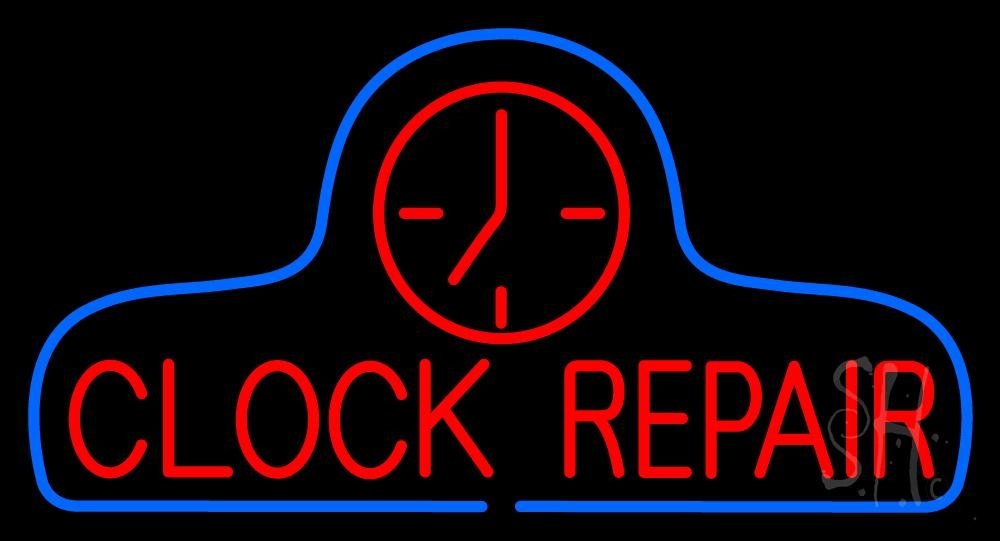 Red Clock Repair LED Neon Sign with Logo - 13x24 Inches, Black Square Acrylic Backing & Dimmer | Bright Premium Indoor Neon Light for Computer & Electronics Store Decor | Perfect for Workshop, Retail Display & Vintage Themed Spaces