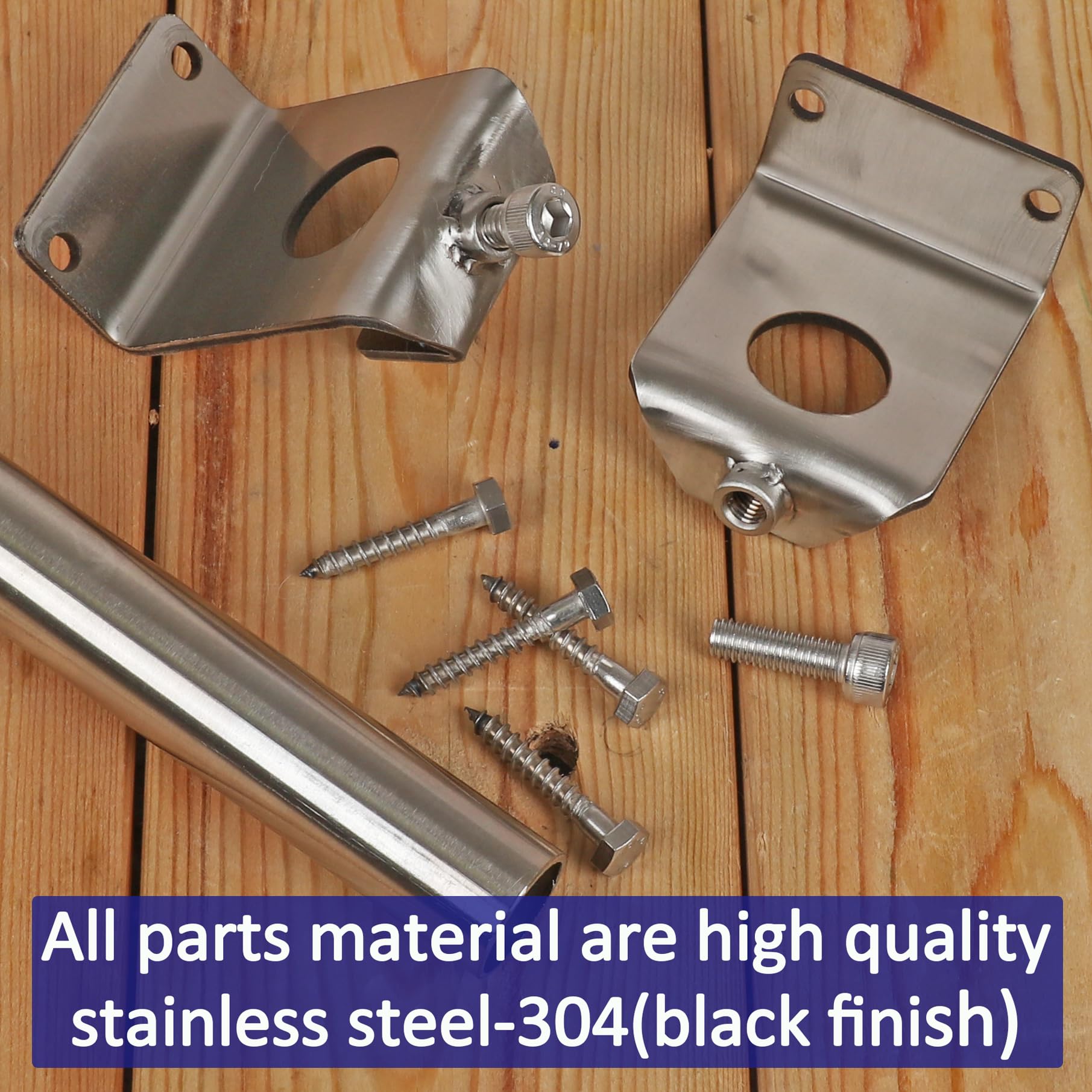 6.5FT Stainless Steel String Light Pole Brackets - 4 Pack with 2 Wall Hooks - Black Deck Railing Hangers for Outdoor Patio, Garden & Backyard Lighting Decor