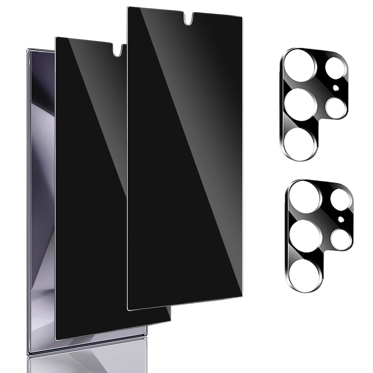 Samsung Galaxy S24 Ultra Privacy Screen Protector & Camera Lens Protector - 9H Tempered Glass, Anti-Spy, Fingerprint Unlock Compatible - 2+2 Pack (Black) - Perfect for Privacy Protection at Work, School, and Public Places