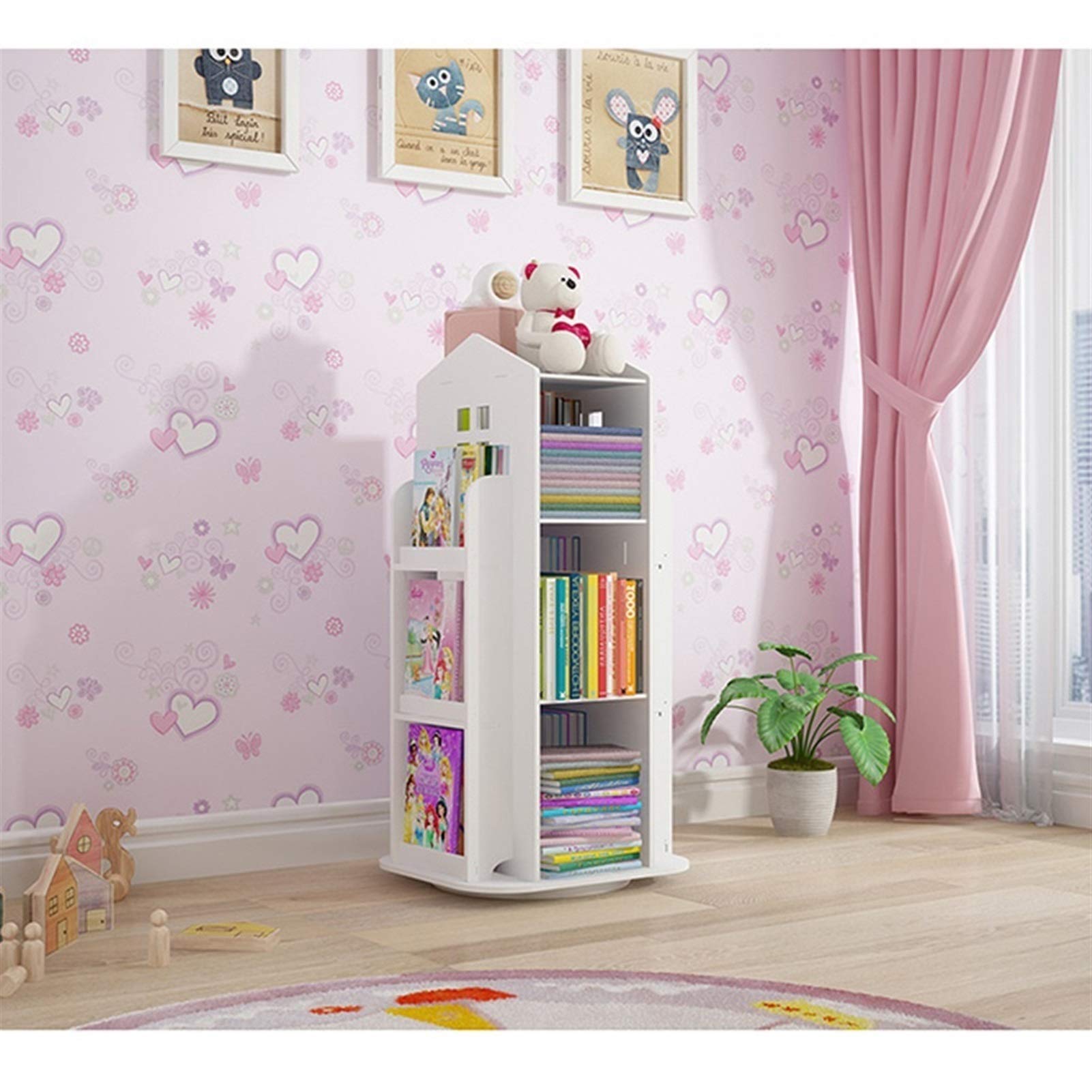 360° Rotating 3-Tier Bookshelf - White Modern Floor Standing Bookcase for Kids & Adults | Space-Saving Storage Shelf for Home, Office, Nursery & Classroom Organization