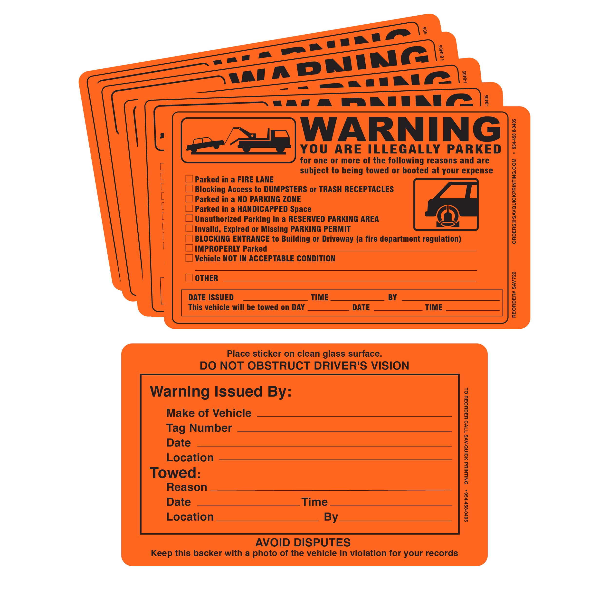 Illegally Parked Vehicle Tow Notice Stickers - 5.5