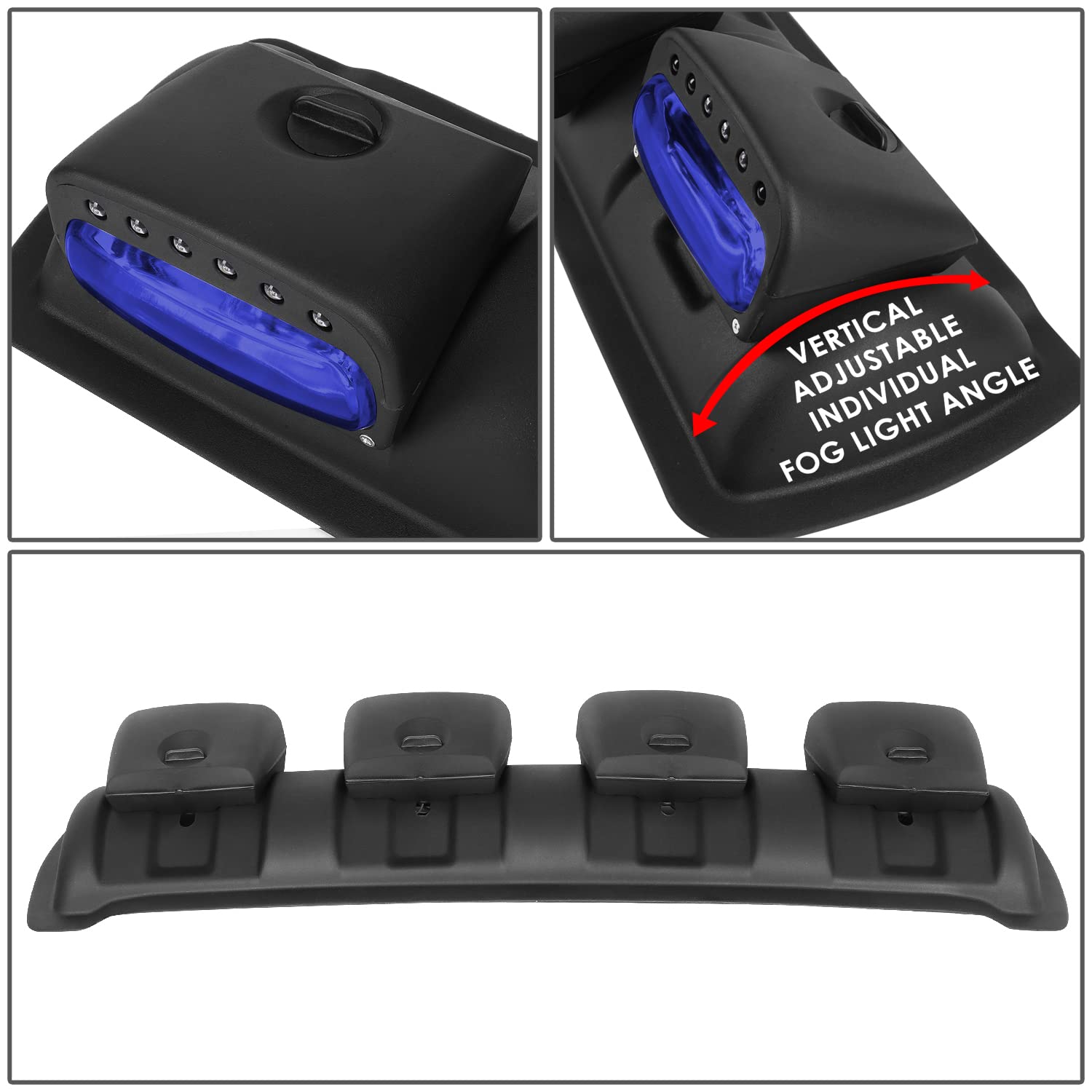 DNA MOTORING FL-ZTL-360-BL Universal Roof Mounted Fog Light Kit - Blue Lens, Adjustable Beam Angle, Wiring Harness & Interior Switch - Perfect for Off-Road Trucks, SUVs, and Adventure Vehicles