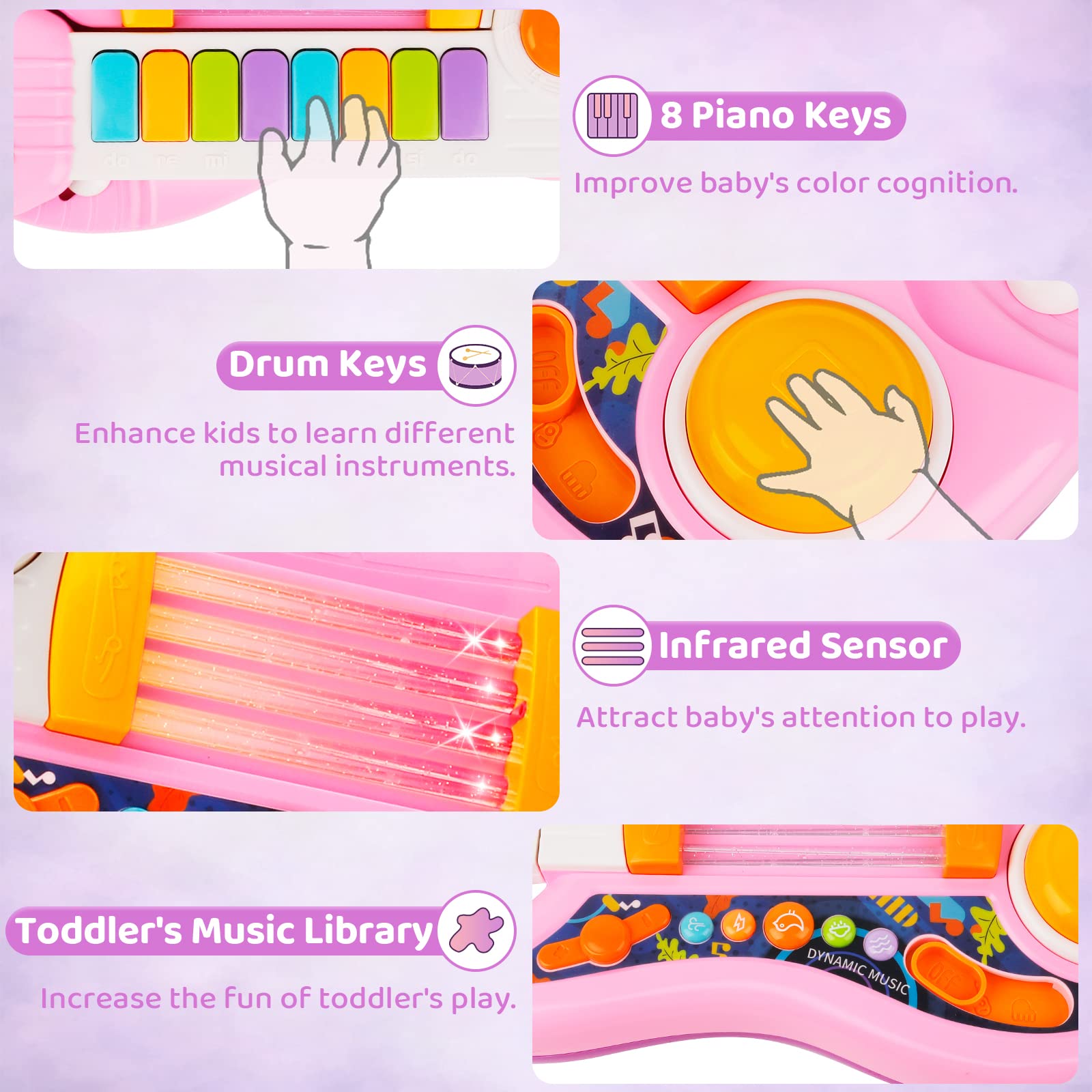 2-in-1 Kids Electric Guitar & Piano Toy with Adjustable Strap - Musical Instrument Gift for 3-5 Year Old Girls & Boys (Pink) | Perfect for Birthday Gifts, Early Music Education & Pretend Play