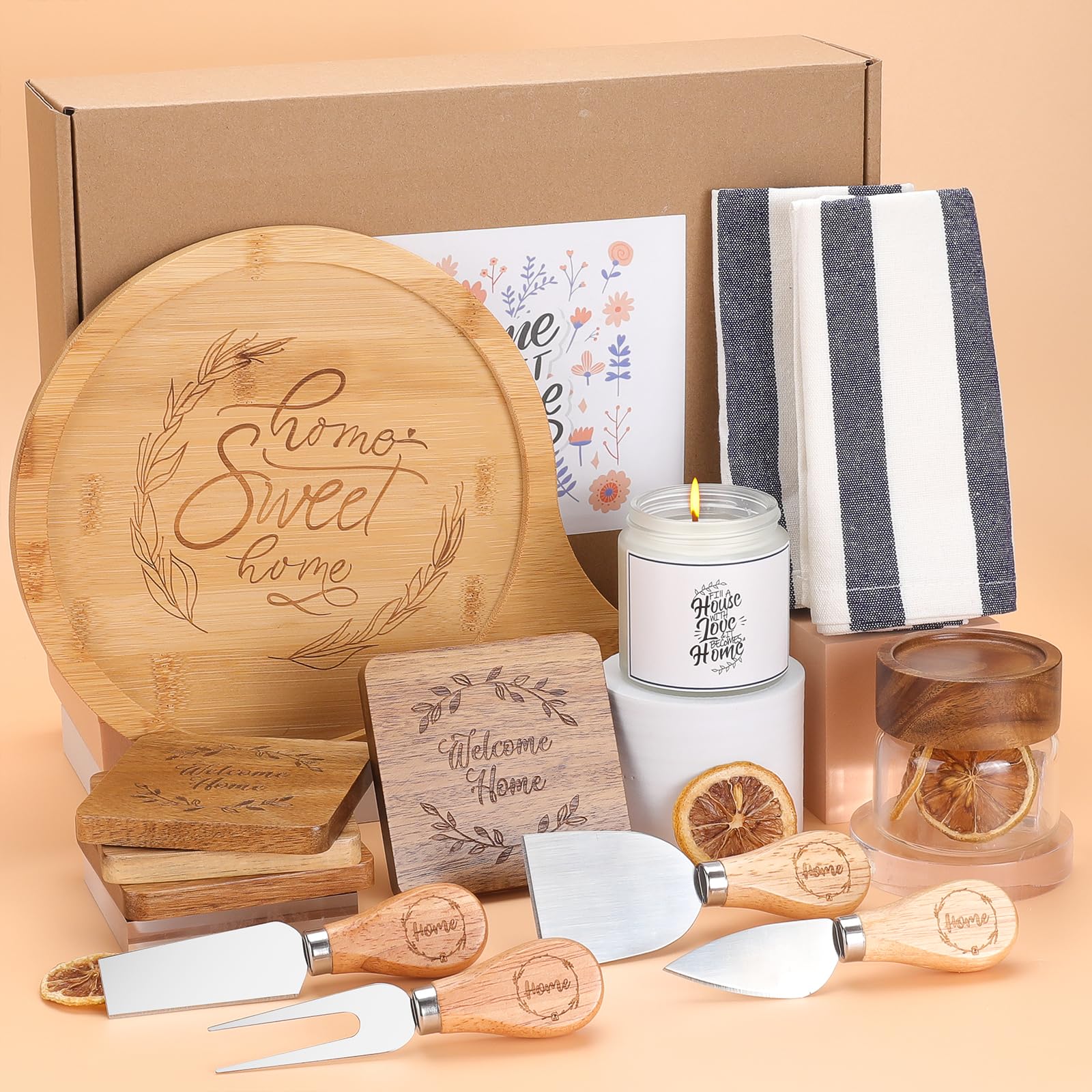 Housewarming Gift Basket Set for New Homeowners - Thoughtful Closing Gifts for Couples & Realtors - Includes 'Home Sweet Home' Coasters - Perfect for Housewarming Parties & New Home Celebrations
