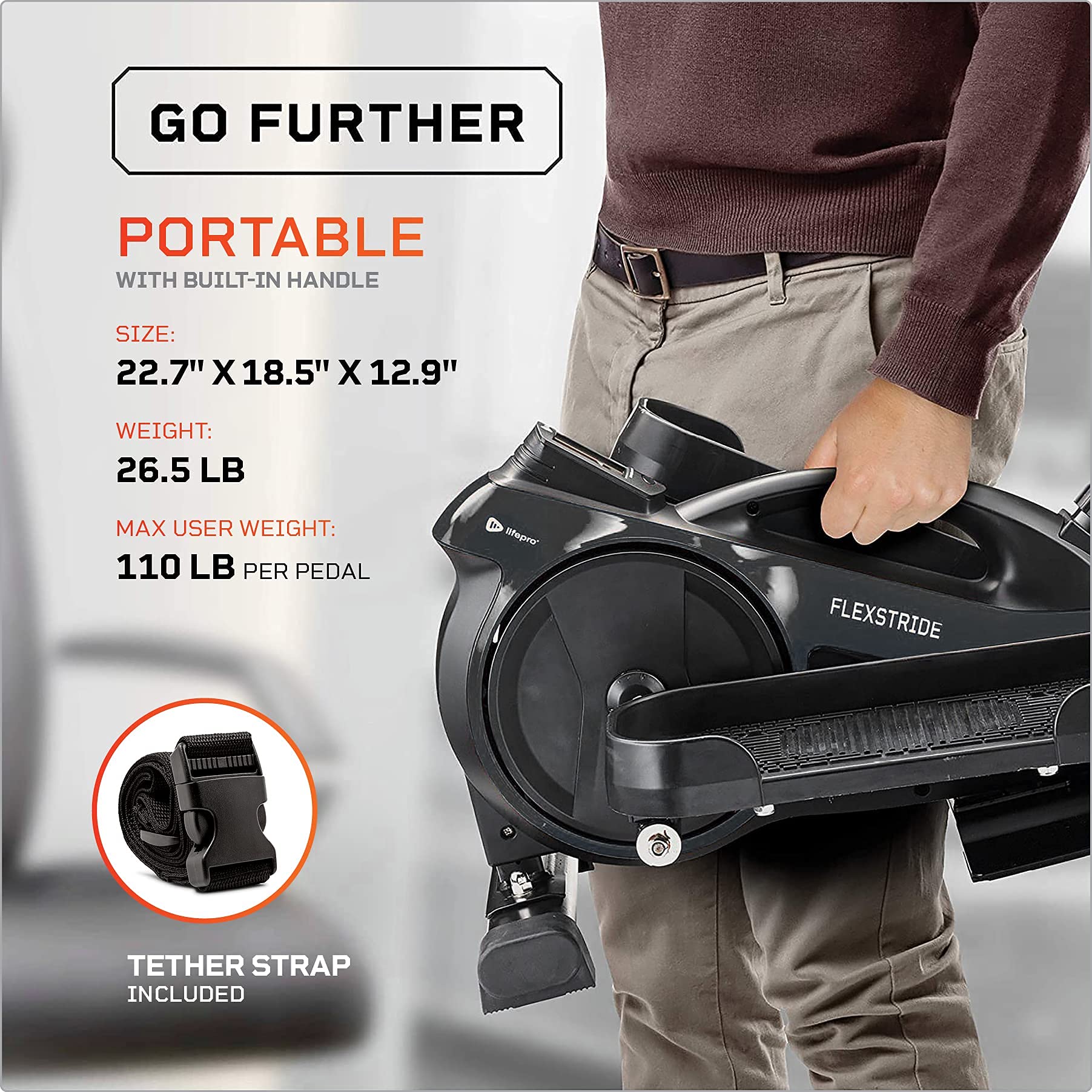Lifepro Portable Under Desk Elliptical Machine - Motorized Pedal Exerciser for Home & Office Workouts, Leg Toning & Energy Boost - Compact Foot & Leg Exerciser with Fitness App - Perfect for Sedentary Workers & Home Fitness