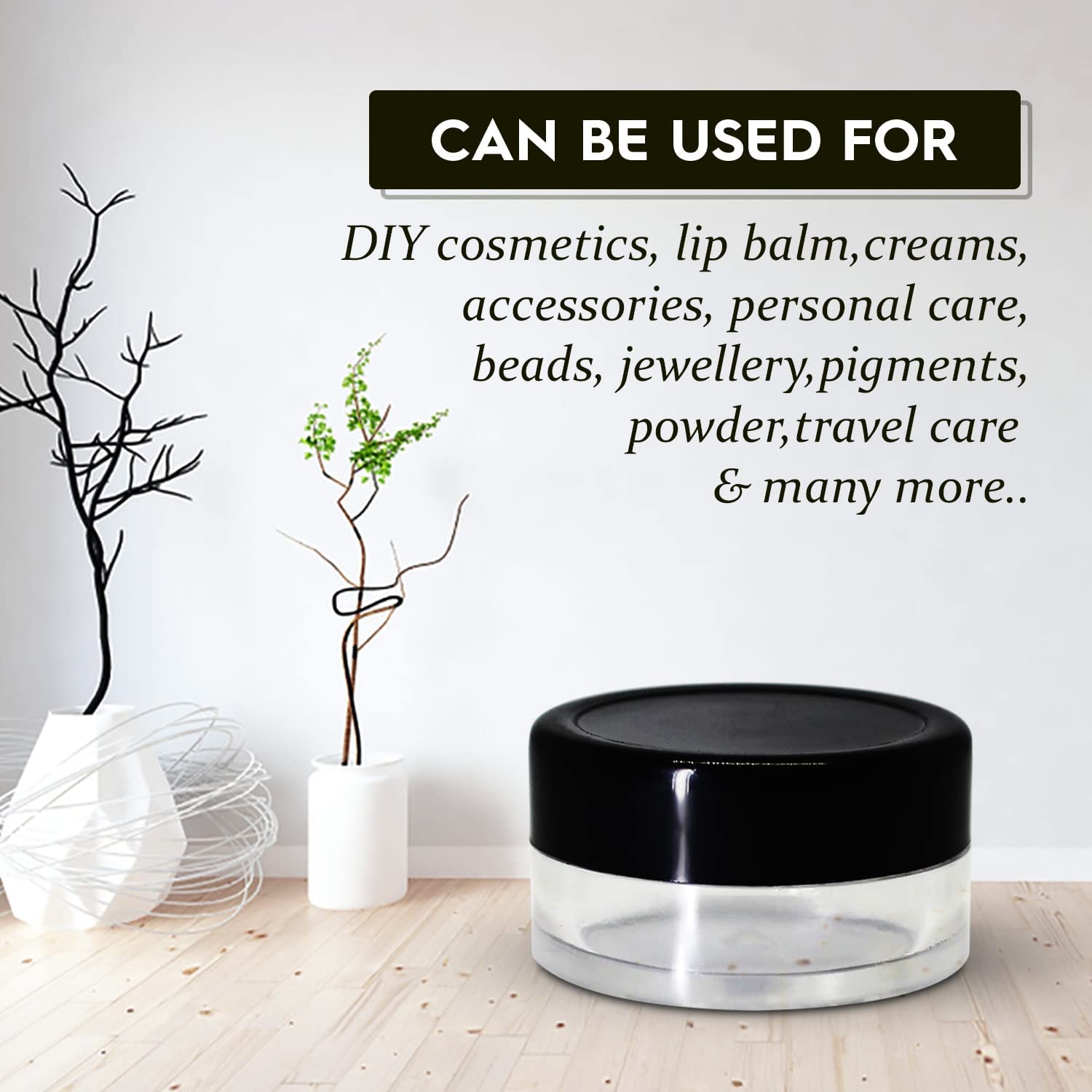 BH PLAST 8 Gram Empty Acrylic Sanitary Jar - Clear Cosmetic Containers with Black Lid & Inner Lids for Lip Balm, Eyeshadow, Makeup & DIY Beauty Products (3-Pack) - Perfect for Home Organizers, Salon Storage & Travel Beauty Kits