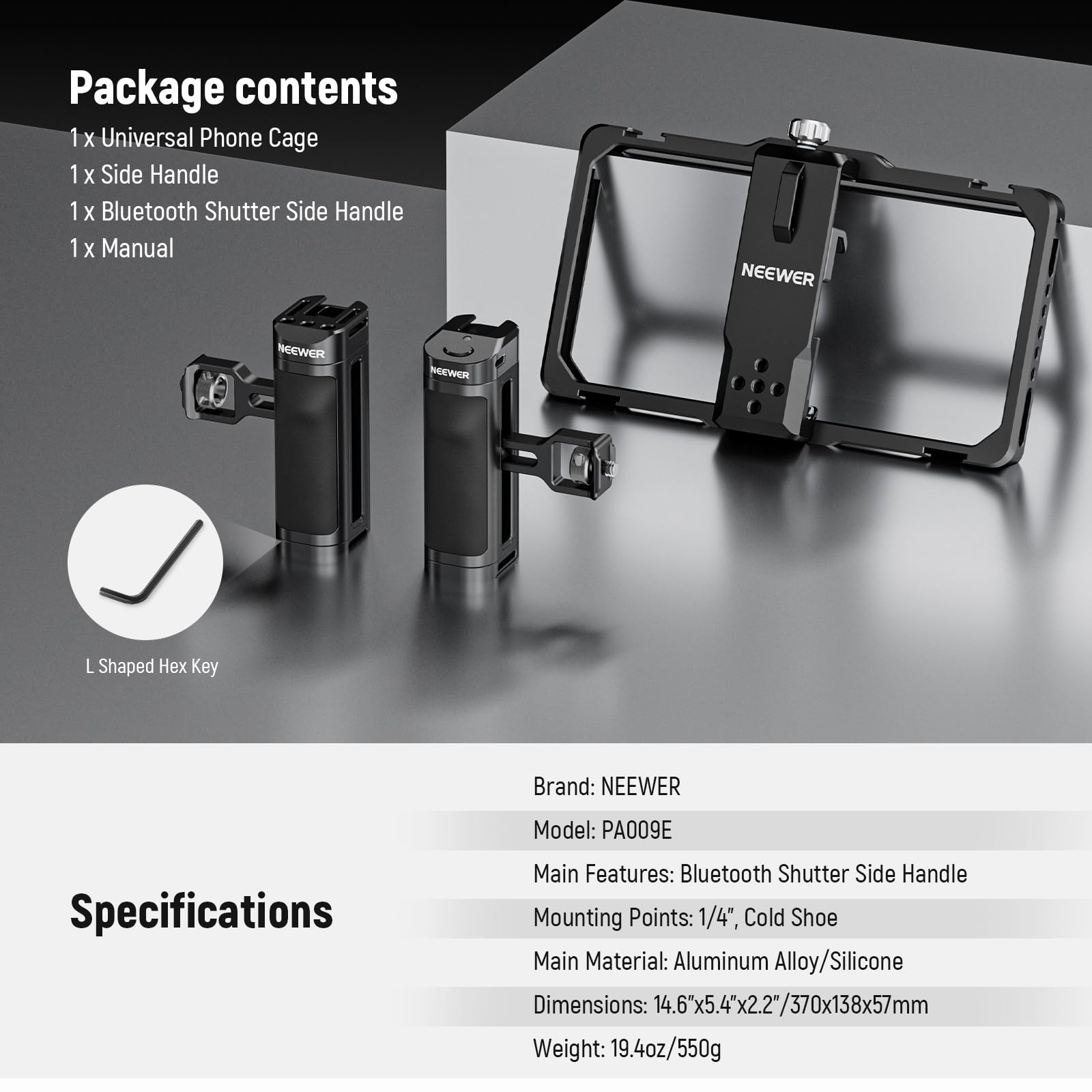 NEEWER Universal Smartphone Video Rig with Bluetooth Shutter & Comfort Grips - iPhone 16/15 Pro Max/Galaxy S24 Ultra Stabilizer for Vlogging, Live Streaming & Content Creation - PA009E