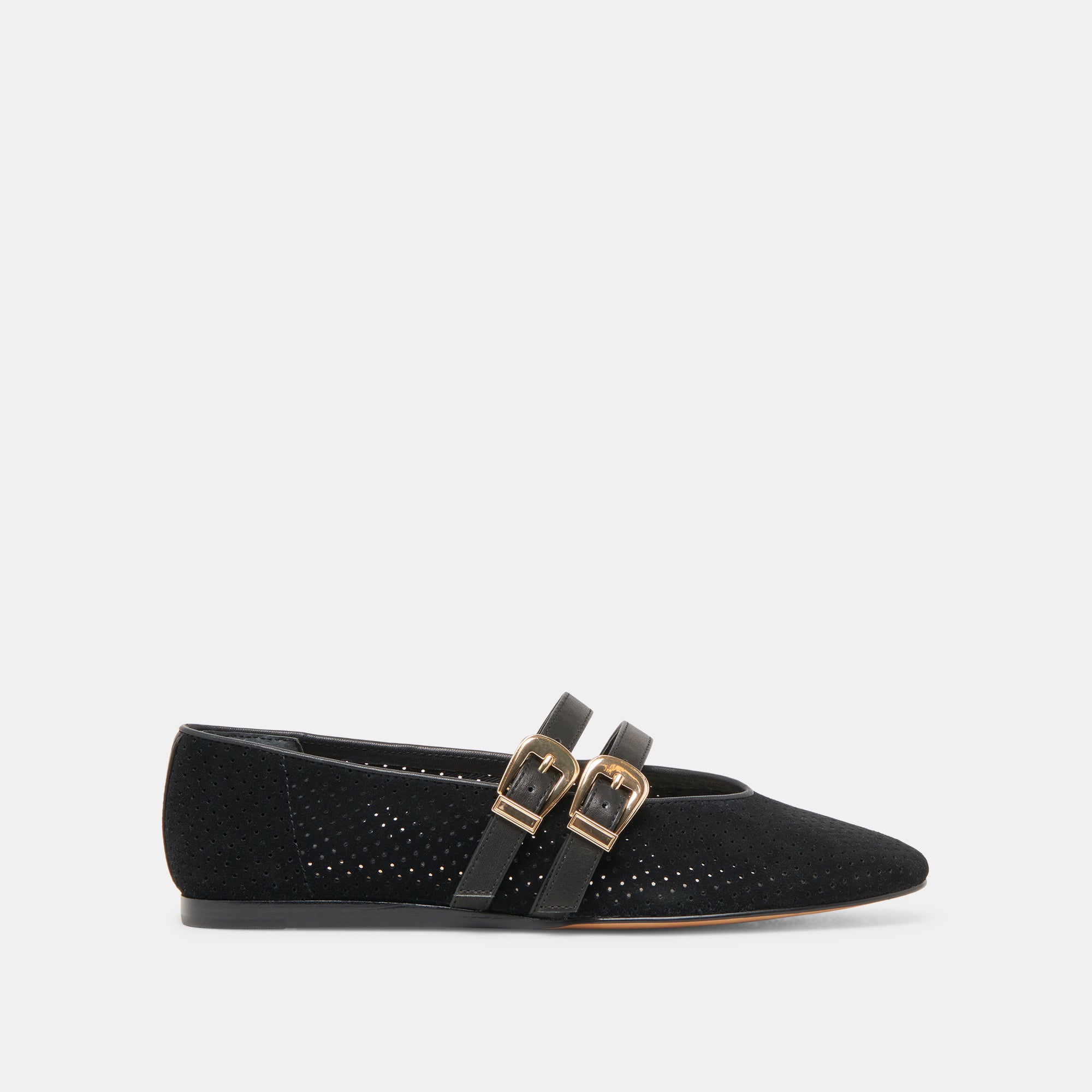 BAYLEE Ballet Flats for Women - Onyx Perforated Suede Comfortable Shoes for Work, Office & Casual Wear