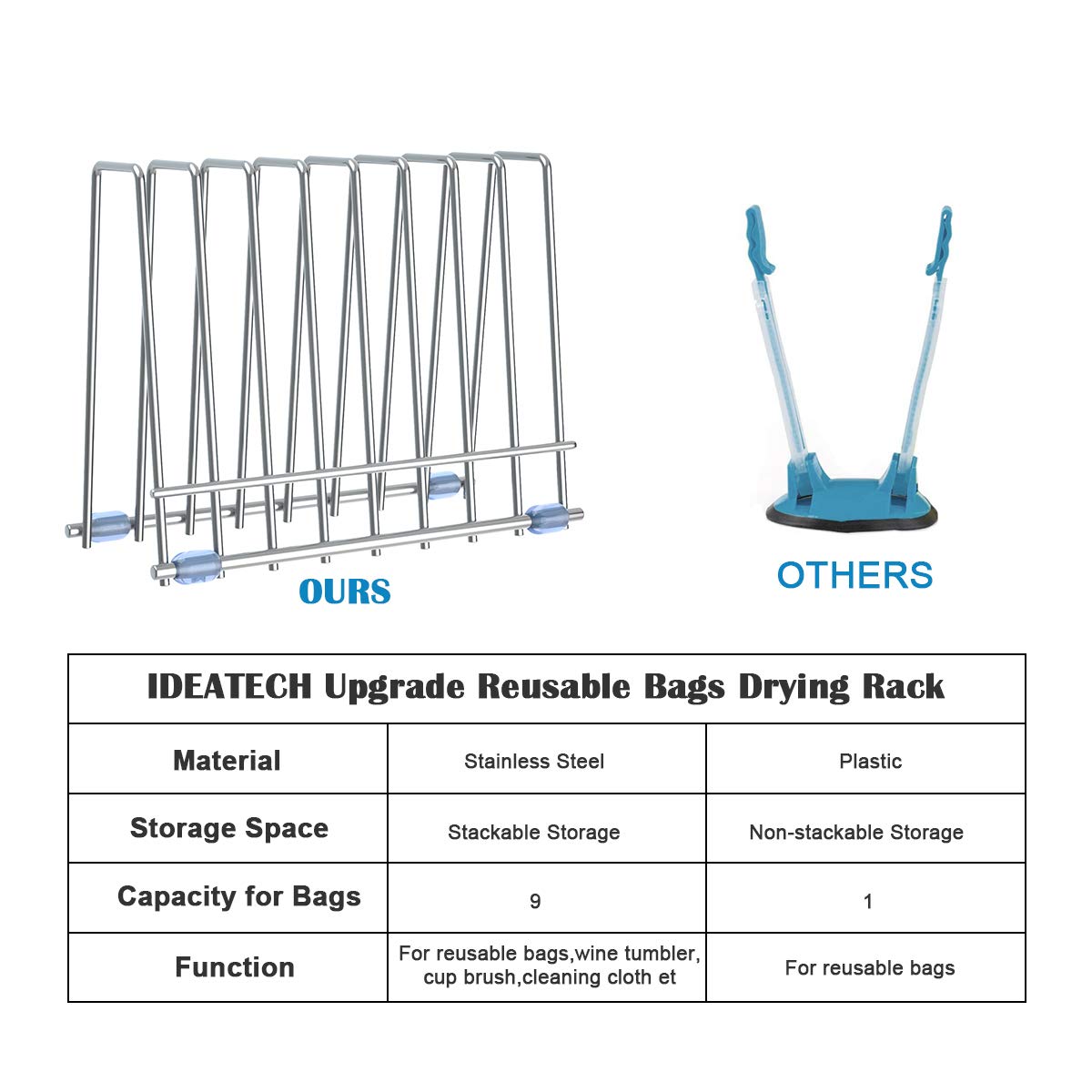 IDEATECH 2 Pack Reusable Storage Bags Rack - Stainless Steel Drying Stand for Food Storage Bags, File Organizer & Desktop Shelf (Silver) - Perfect for Kitchen, Office & Home Organization