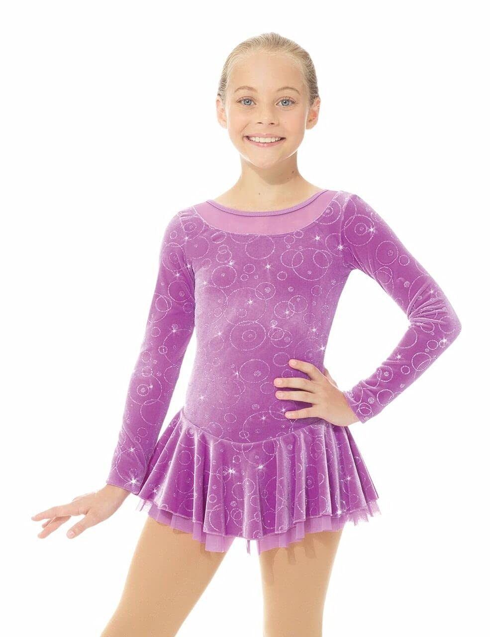 Figure Skating Dress 2762 - Bubbles Purple for Girls Age 10-12 | Competition & Practice Ice Skating Outfit