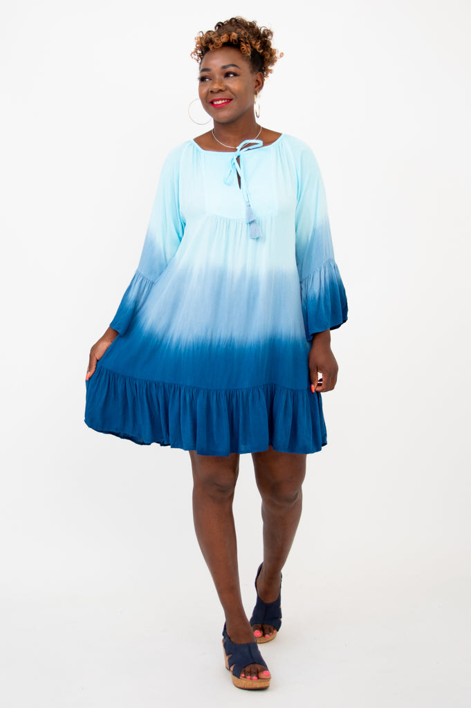 Ellie Dress - Turquoise Dip Dye Maxi Dress for Women | Boho Chic Summer Beach Dress | Perfect for Vacations, Weddings & Date Nights