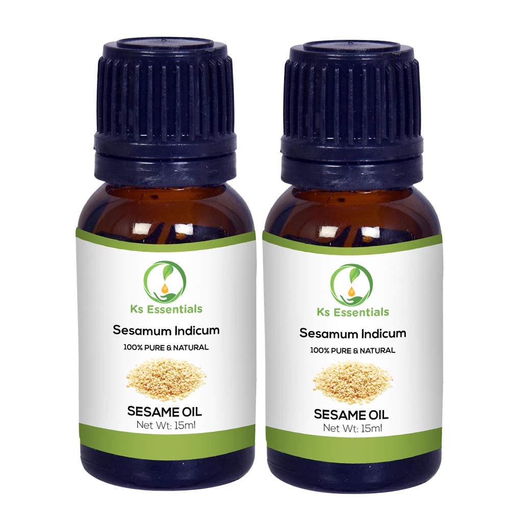 Ks Essentials 100% Pure Sesame Oil (Sesamum indicum) - Natural Therapeutic Grade Cold-Pressed Sesame Oil for Cooking, Skin & Hair Care - 15ml Bottle - Perfect for Asian Cuisine, Massage & Aromatherapy