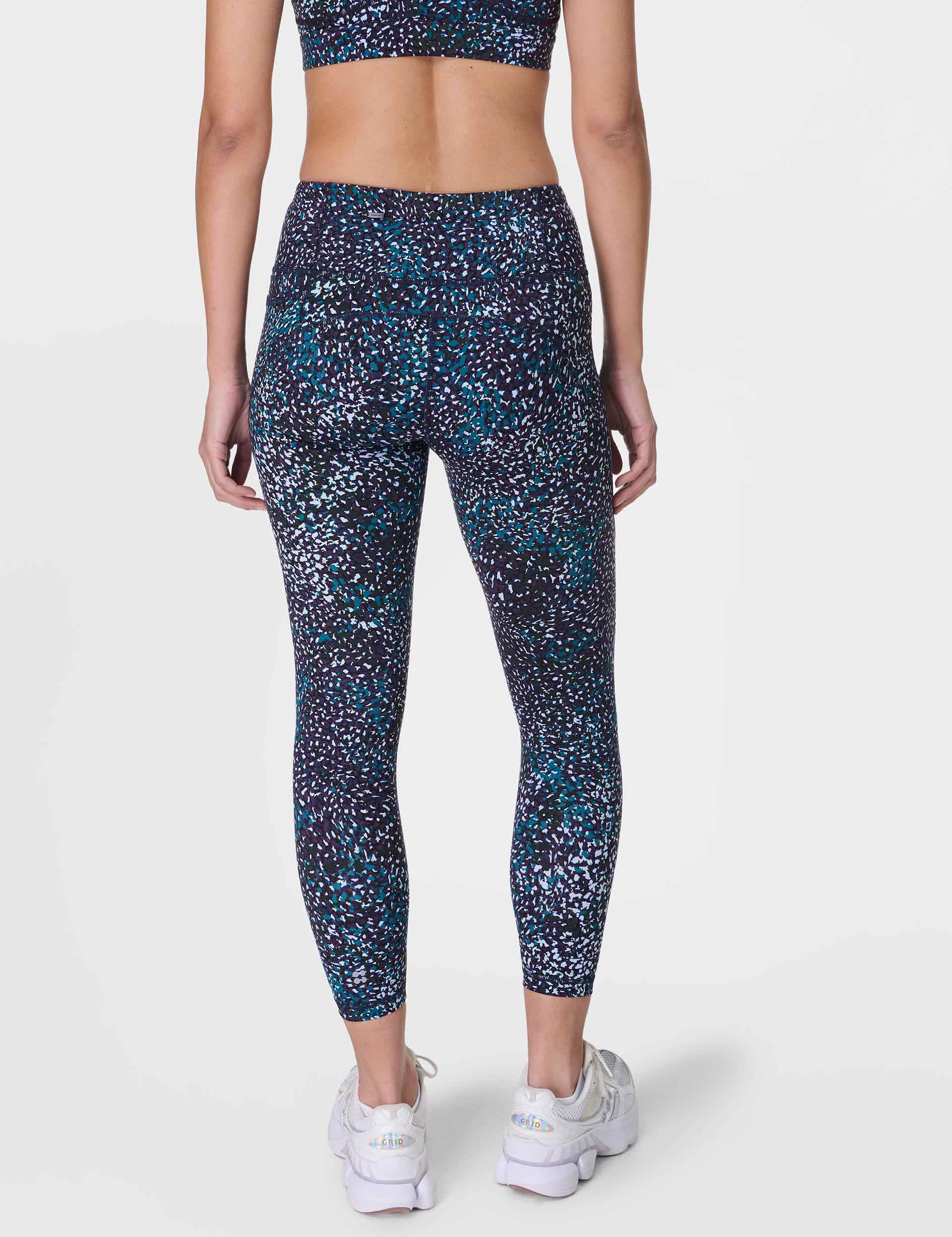 Power 7/8 Gym Leggings for Women - High Waist Yoga Pants with Blue Aurora Print - Moisture Wicking Workout Leggings for Running, Training & Lounge Wear