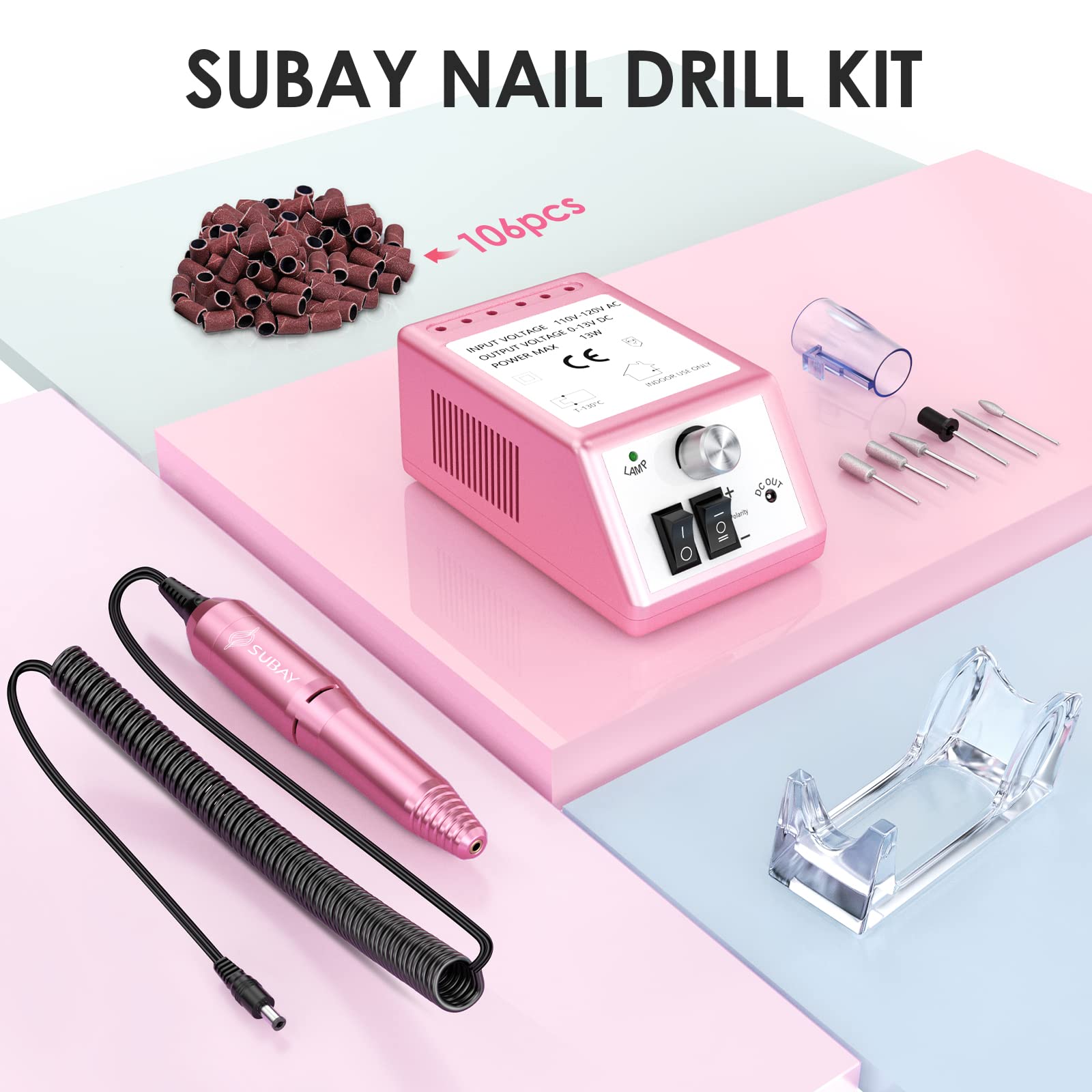Professional Electric Nail Drill Kit for Manicure & Pedicure - Rechargeable Nail File Machine with 6 Sanding Bands & LED Light, Perfect for Home Salon & Nail Art (Pink) - Ideal for DIY Nail Care, Gel Polish Removal & Professional Nail Shaping