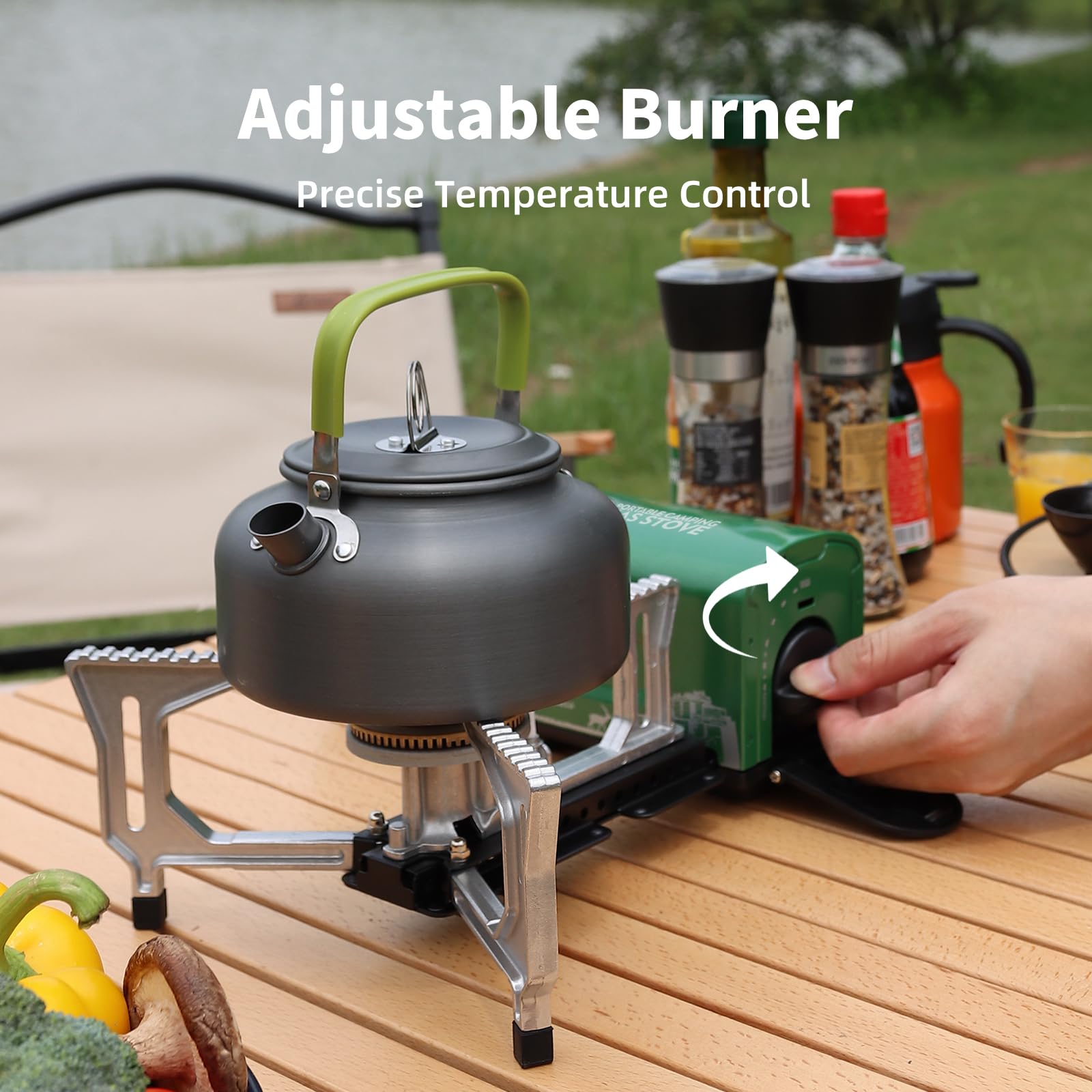Portable Butane Camping Stove with Carrying Bag - Compact Folding Gas Stove for Outdoor Cooking, Backpacking, Hiking, RV Trips & Picnics | Perfect for Camping, Emergency Preparedness & Home Use (Green)