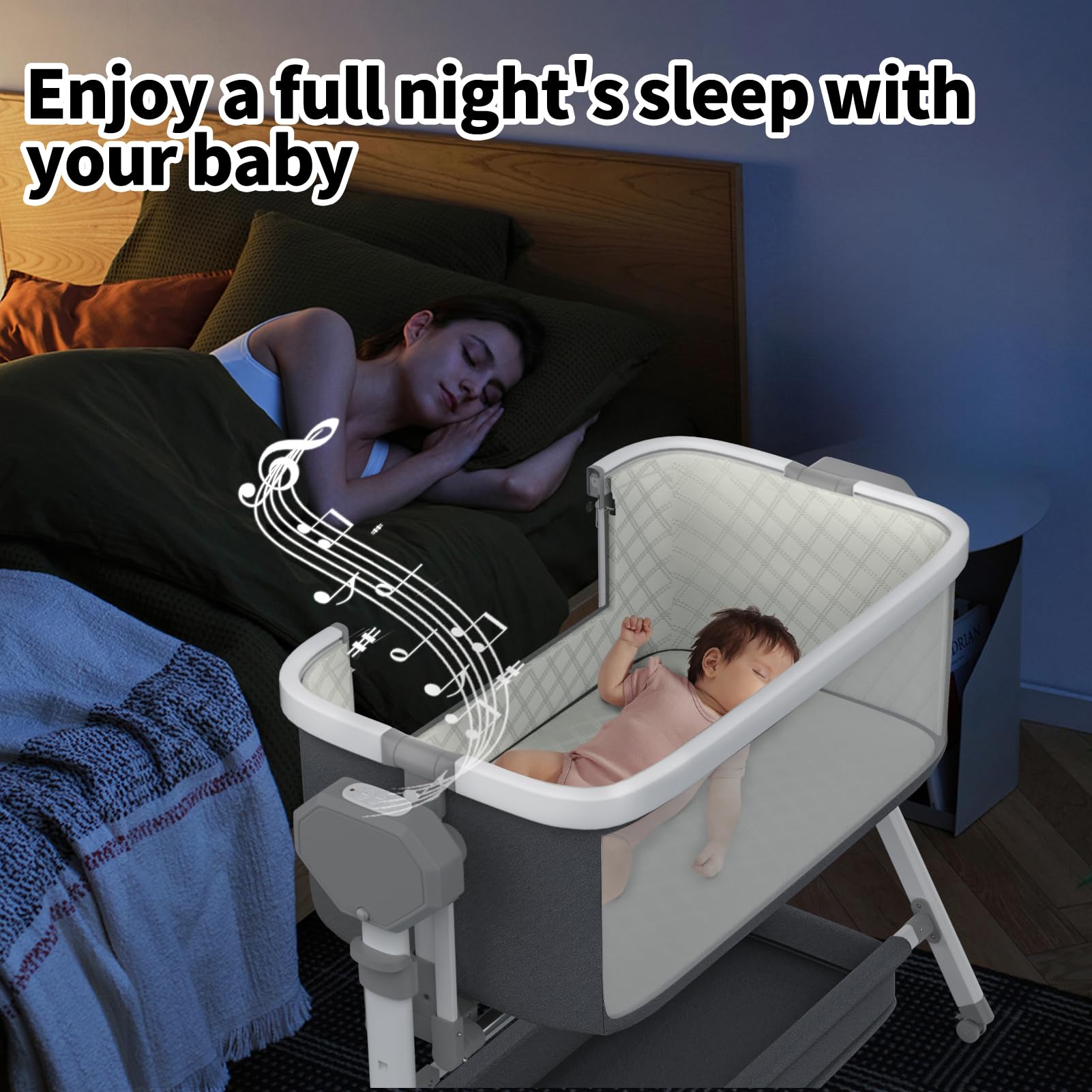Electric Rocking Bassinet for Baby - 3 Height Adjustable Smart Baby Crib with Remote Control & 5-Speed Swing, Portable Wheels for Nursery & Bedside Use - Perfect for Newborn Sleep & Soothing