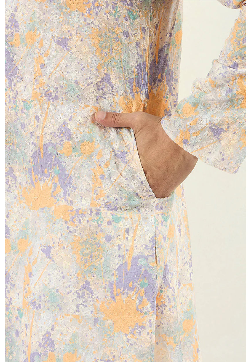 Off White Abstract Embroidered Chikankari Straight Kurta for Women | Traditional Indian Ethnic Wear | Perfect for Festivals, Weddings & Casual Outings