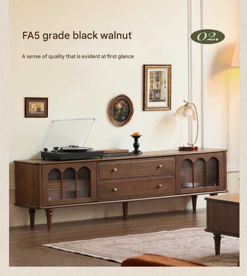 Solid Black Walnut Wood Retro TV Stand - Vintage American Style TV Cabinet for Living Room, Bedroom & Home Theater