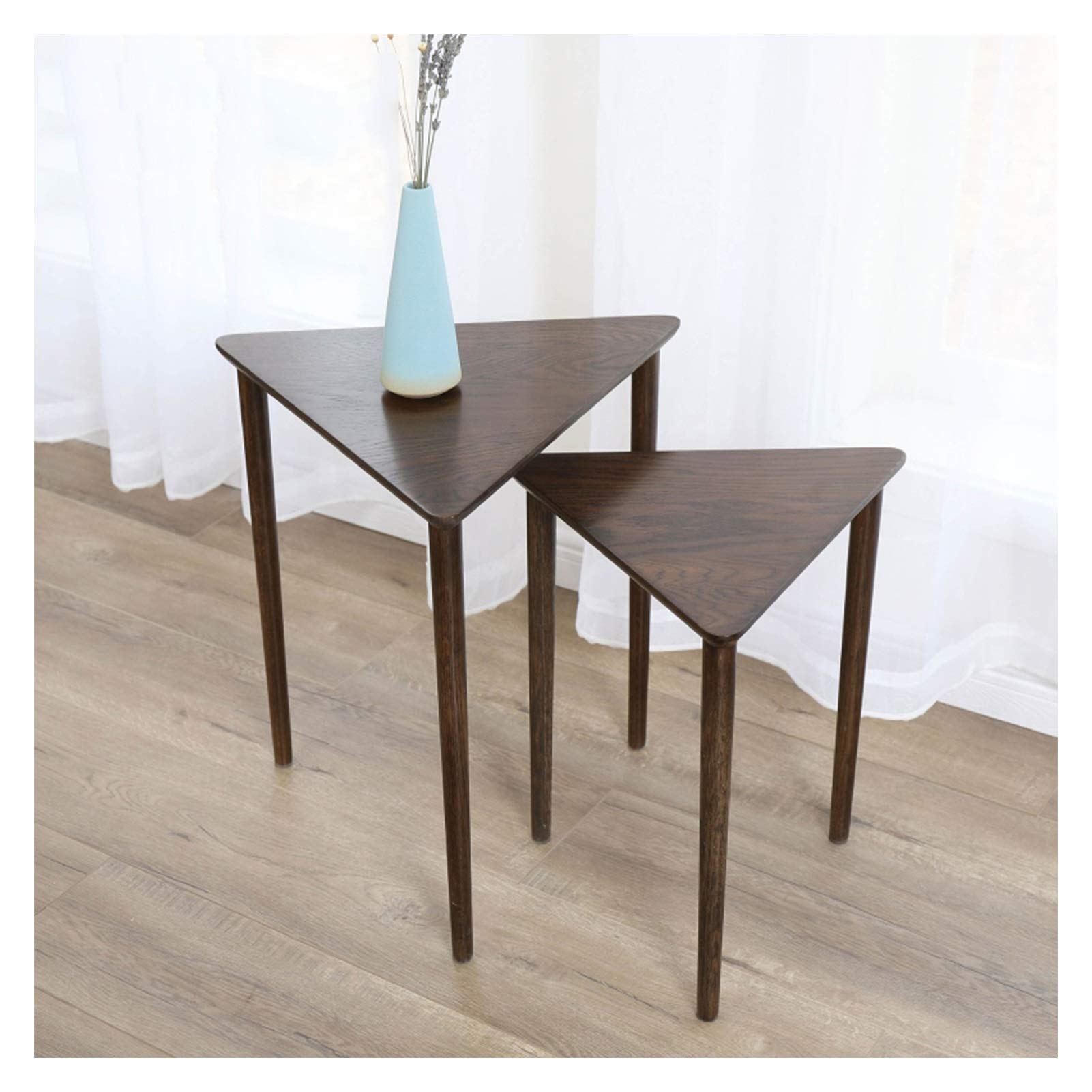 liushop Natural Oak Nesting Triangle End Table Set of 2 - Modern Minimalist Side Tables for Living Room & Balcony - Brown Coffee Tables | Perfect for Small Spaces, Home Decor & Coffee Table Styling