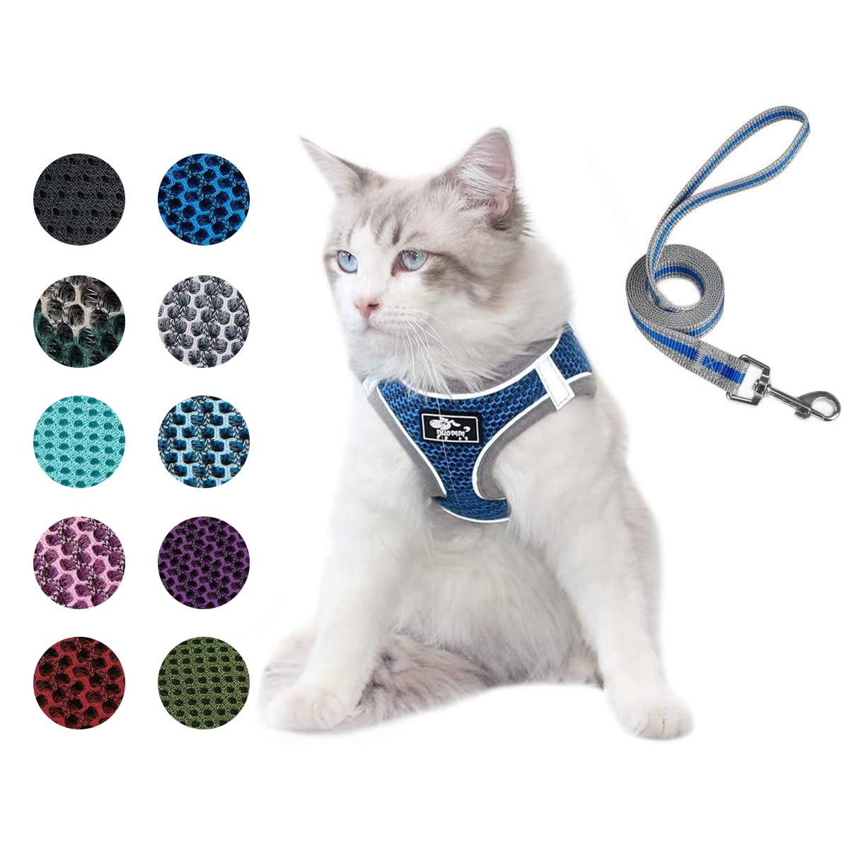 **Escape-Proof Adjustable Reflective Dog & Cat Harness with Leash - Soft Mesh Comfort Fit for Small & Medium Pets - No Pull, No Choke - Blue, Large - Perfect for Walking, Hiking & Outdoor Adventures**