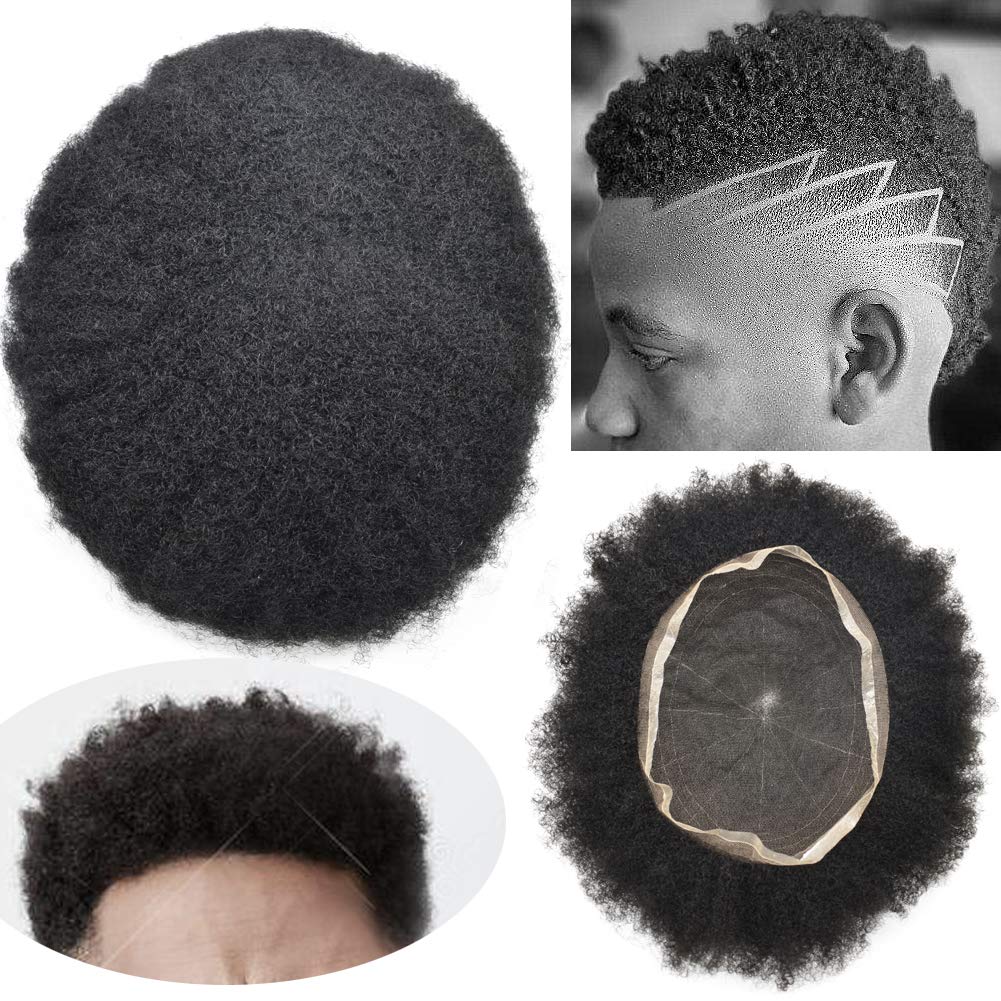 Premium Afro Toupee for Black Men - Real Human Hair Wavy Lace Front Hairpiece (8×10 Inch, Jet Black #1, 4mm Wave) | Natural-Looking Hair Replacement System for African American Men | Perfect for Daily Wear, Special Occasions & Hair Loss Solutions