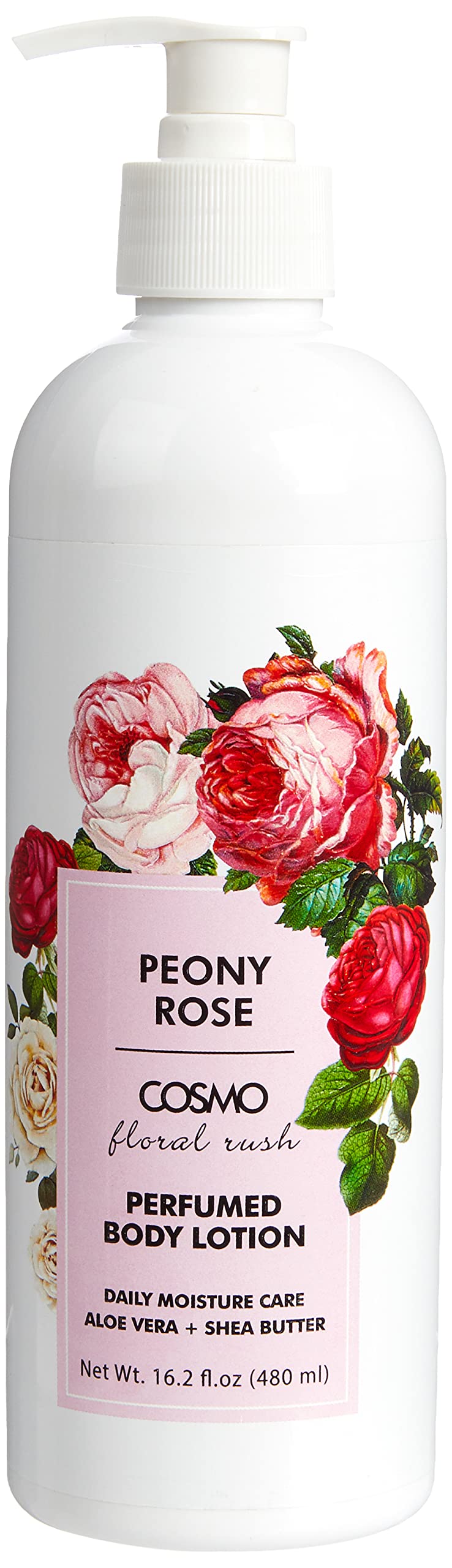Cosmo Floral Rush Peony Rose Body Lotion 480ml - Hydrating Daily Moisturizer with Aloe Vera & Shea Butter for All Skin Types | Perfect for Dry Skin Care & Post-Shower Hydration