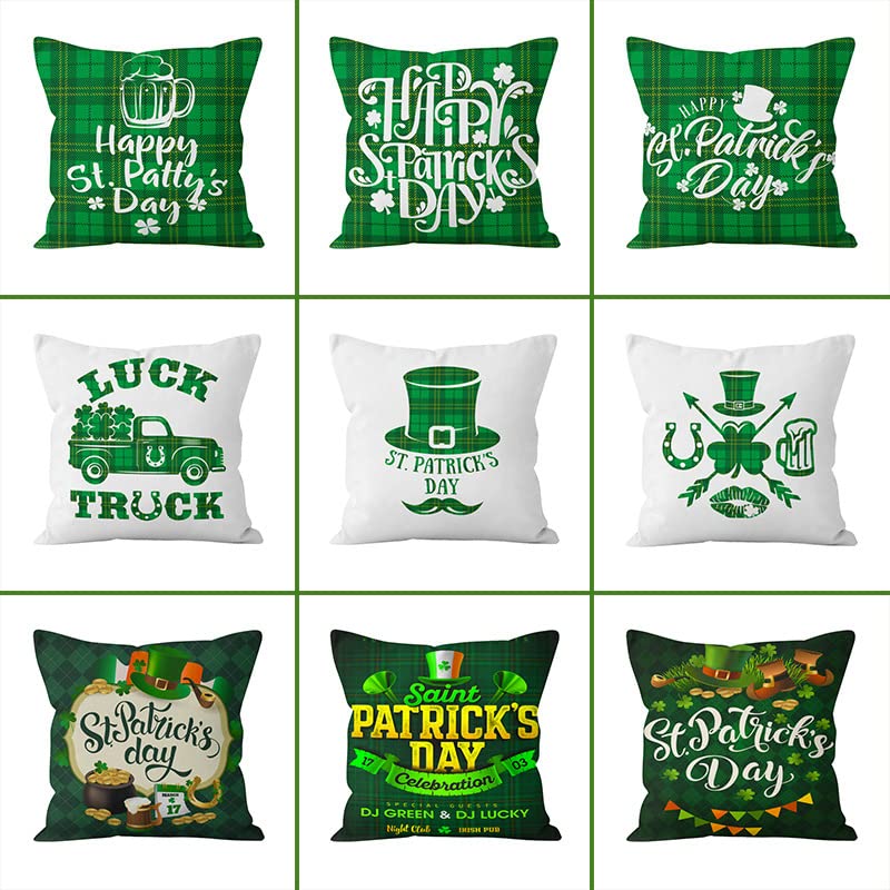St. Patrick's Day Pillow Cover 18x18 - Green Plaid Shamrock Lucky Clover Buffalo Print Decorative Cushion Cover for Sofa, Couch & Bed | Irish Home Decor, Spring Living Room Accent