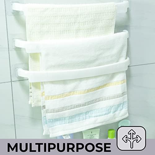 Kuber Industries Wall Mounted Towel Hanger - 3 Pack White Bathroom & Kitchen Organizer | Premium PP Material Self-Adhesive Multipurpose Hook for Towels, Napkins, Clothes | Perfect for Bathroom, Kitchen, Laundry Room Organization
