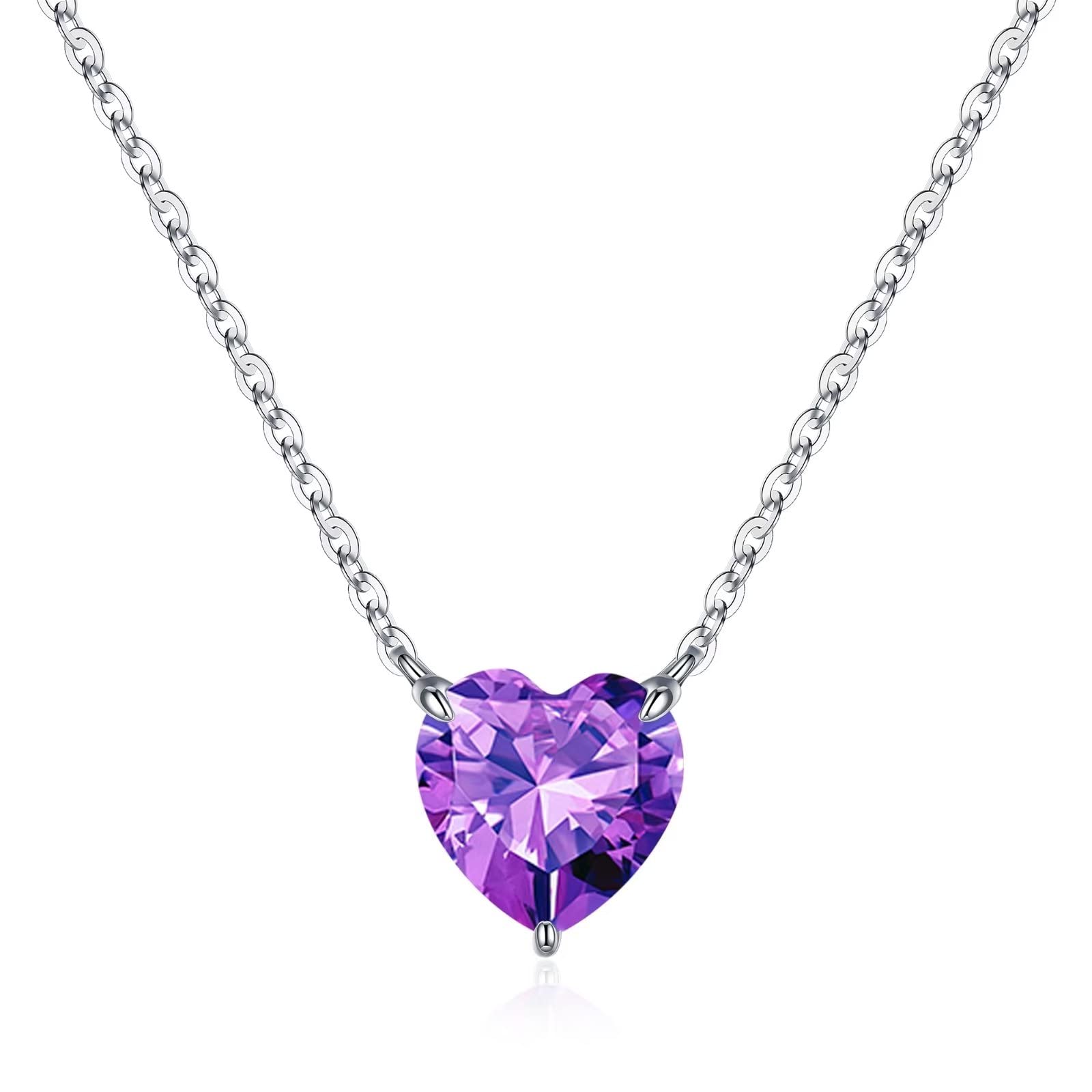 Heart Birthstone Pendant Necklace for Women - S925 Sterling Silver 