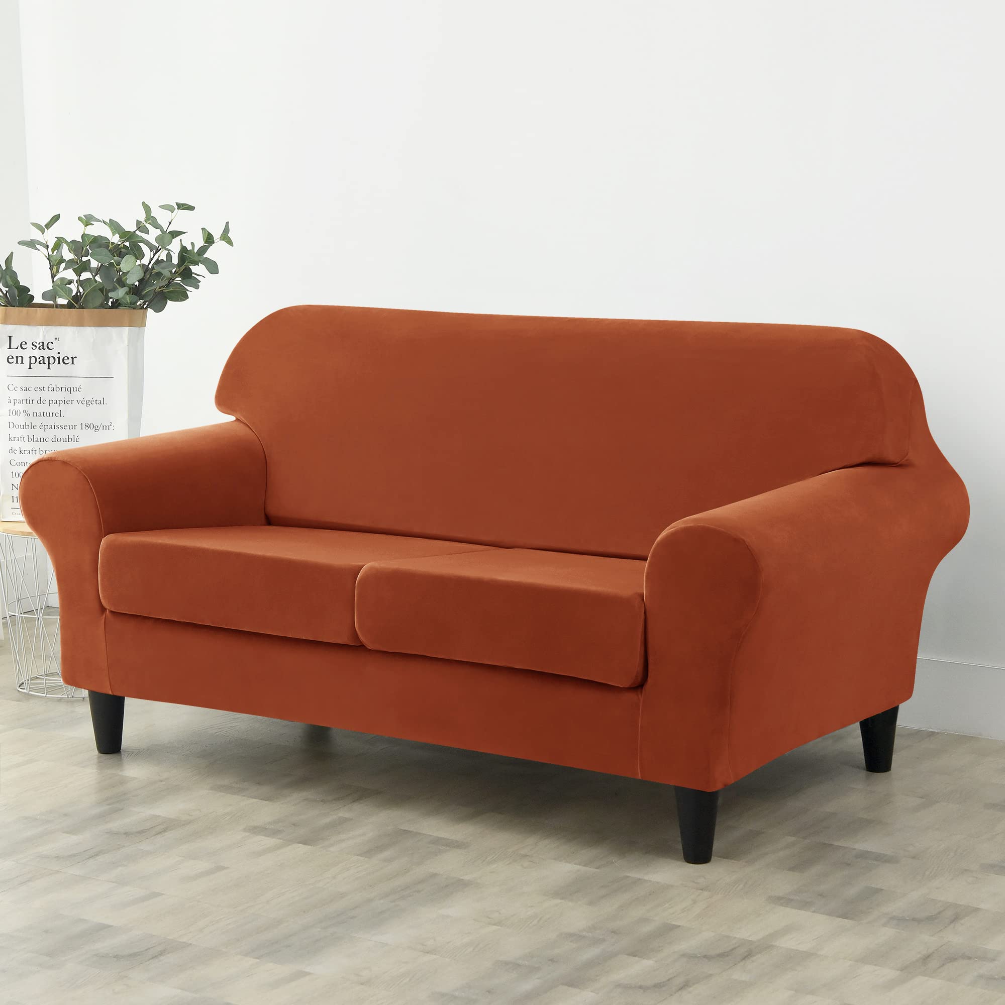 Ultra Soft Velvet Stretch Sofa Slipcover - Pet & Kid Friendly Furniture Protector Couch Cover (Red Brown, Medium) | Perfect for Living Room, Family Room & Home Decor