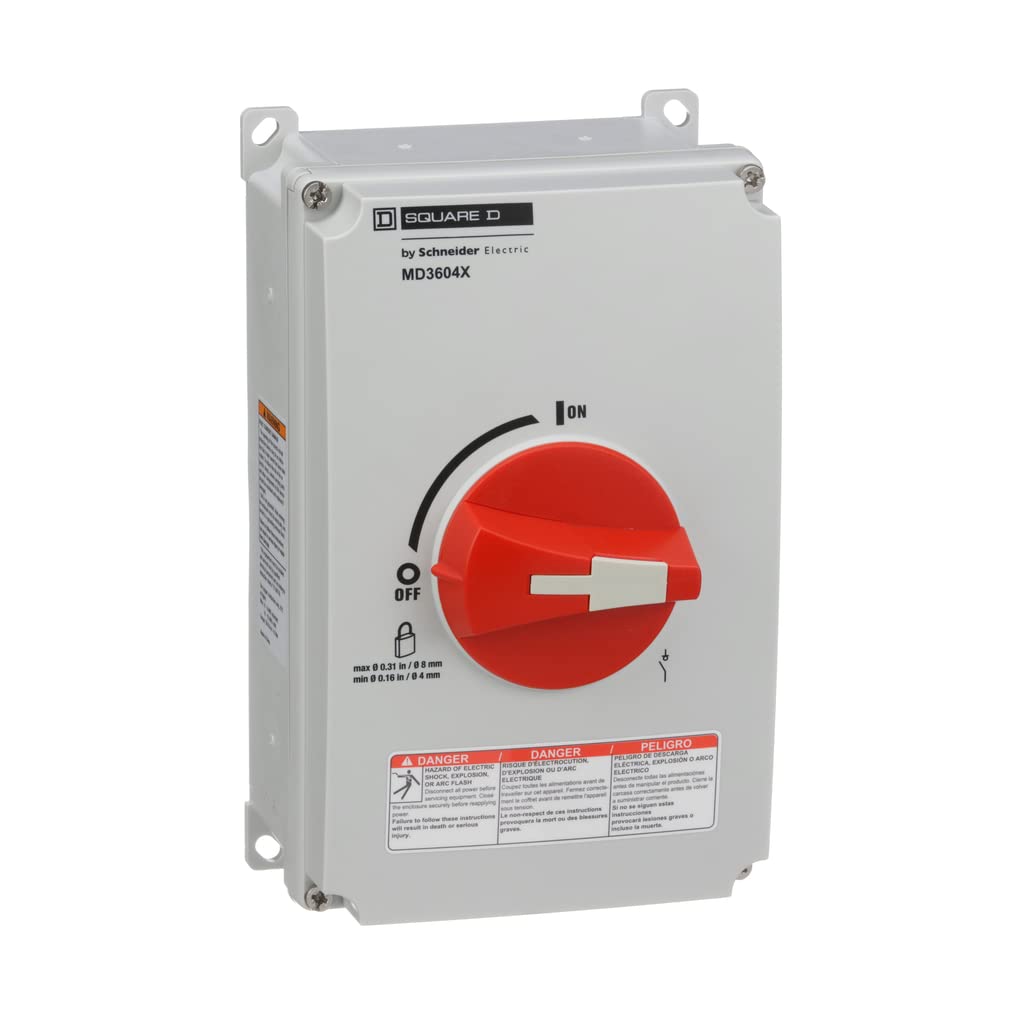 Schneider Electric MD3604X 3-Pole Load Break Switch, 600VAC 60A - Ideal for Industrial Power Distribution and Electrical Panels