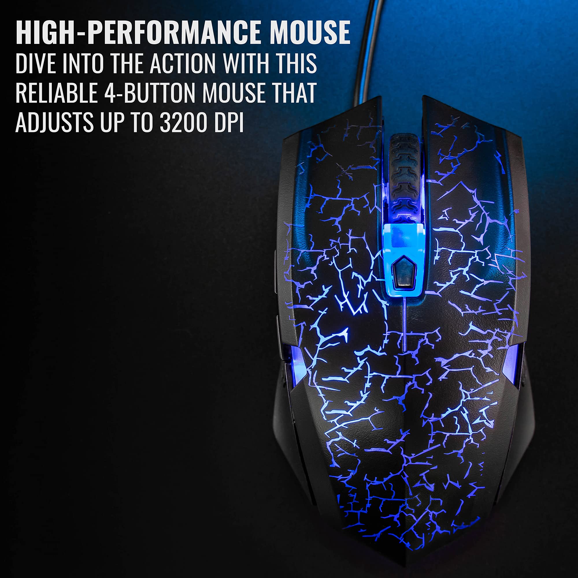 Ritz Gear 4-in-1 Gaming Accessories Kit (Blue) - LED Backlit Keyboard, Optical Mouse, Mouse Pad & Headset with Adapter | Compatible with Windows 7+, PC, Laptop, Xbox & PS4 | Perfect for Gaming, Streaming & Office Work