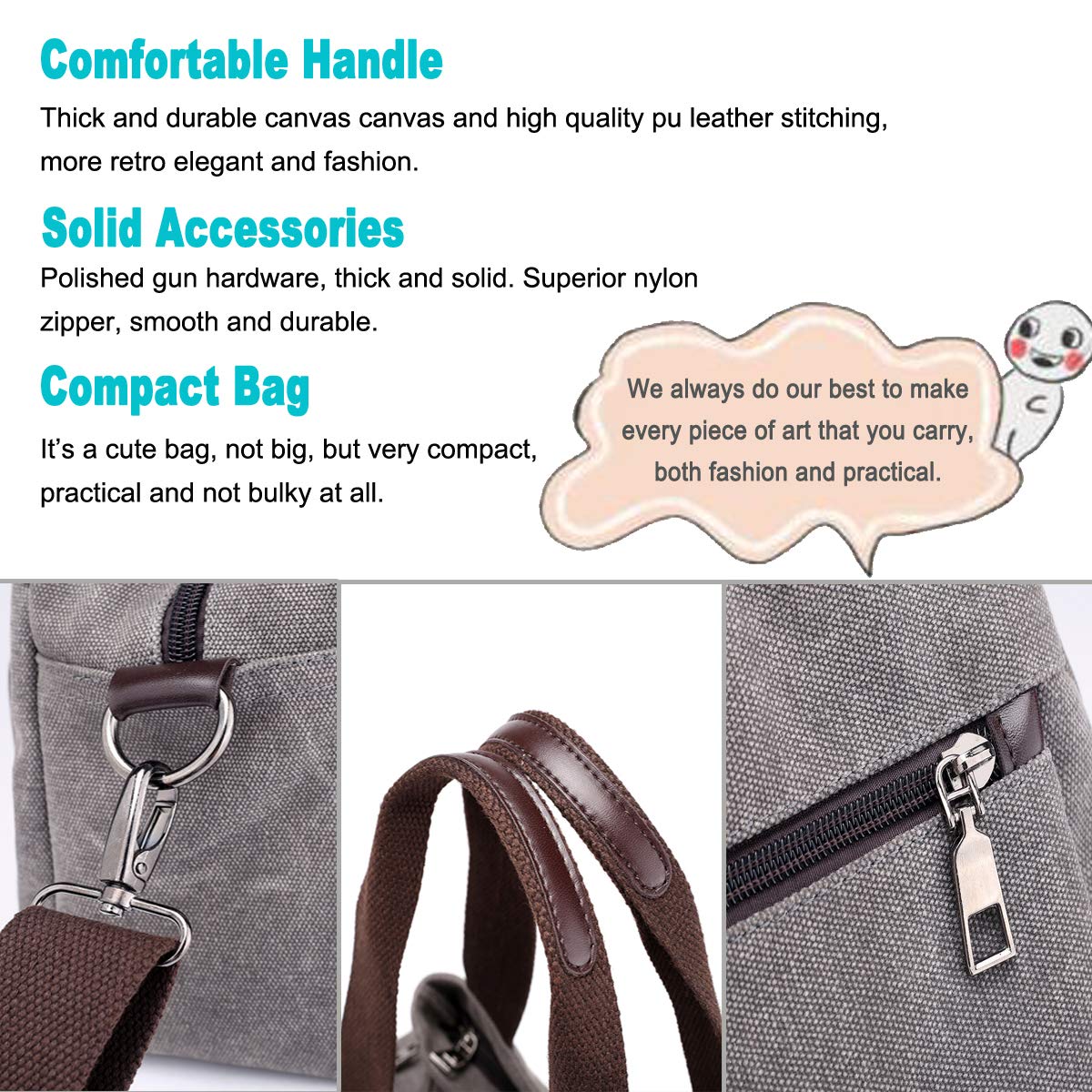 DOURR Women's Canvas Hobo Handbag - Multi Compartment Crossbody Tote Purse with Adjustable Strap, Medium Satchel Bag for Everyday Use, Work, Travel & Shopping