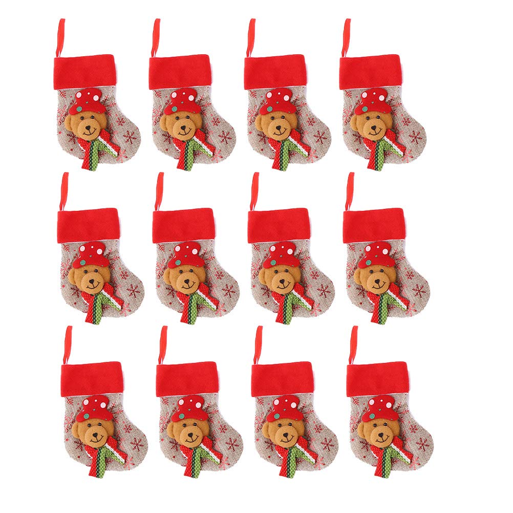 FUNZZY Christmas Socks Gift Bags - 12 Pack Cute Hanging Stockings for Xmas Party Decorations | Perfect for Holiday Gifts, Stocking Stuffers & Festive Home Decor