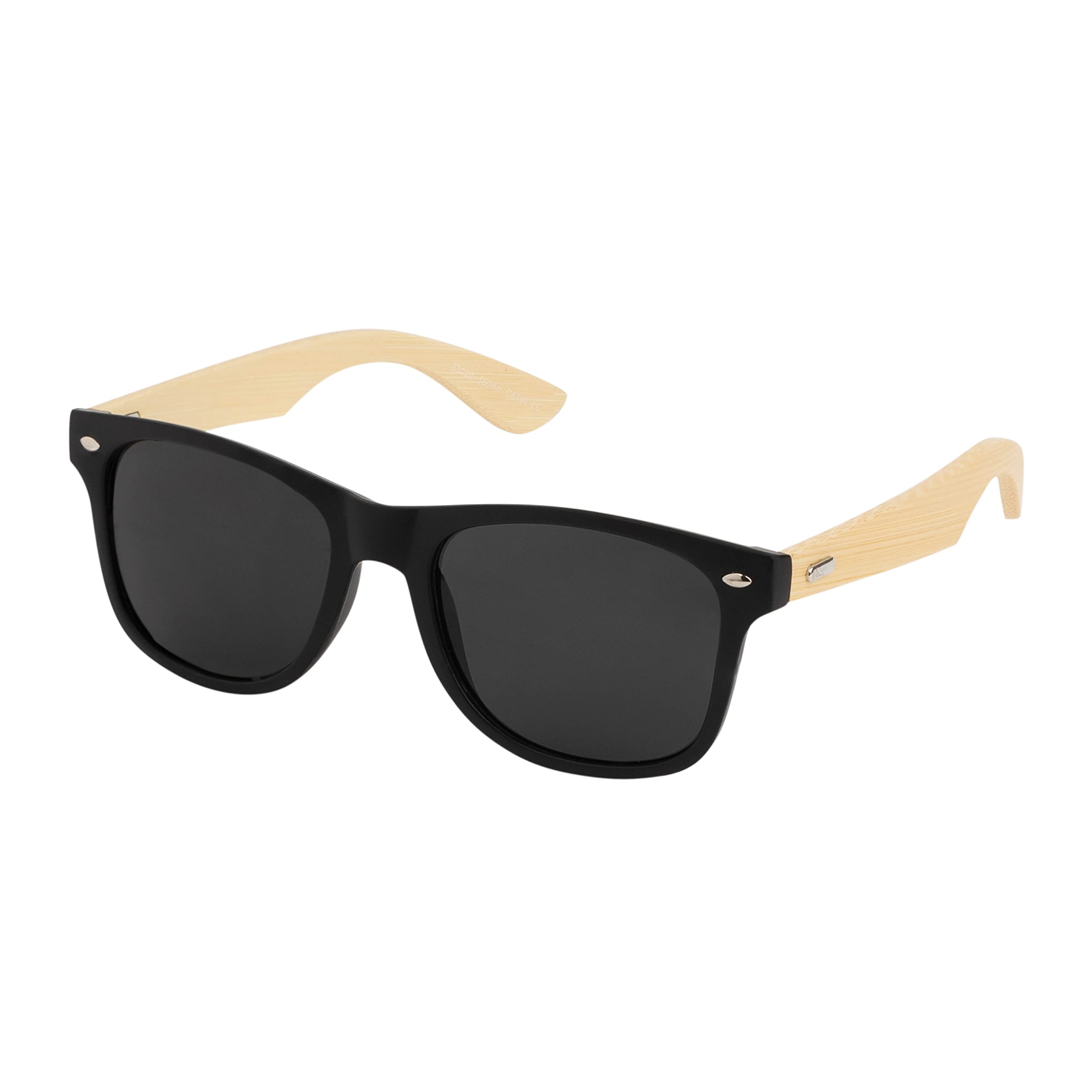 Classic Style UV400 Sunglasses with Genuine Bamboo Temples & Shatterproof Lenses for Men and Women - Wood Frame Sunglasses for Outdoor Activities, Driving, and Beach Vacation
