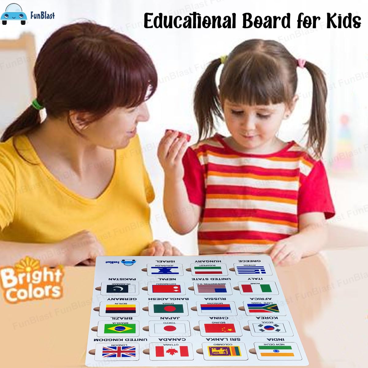 FunBlast World Country Flags Jigsaw Puzzle - Educational Board Game for Kids to Learn Countries & Capitals | Multicolor Learning Toy for Geography & Classroom Activities